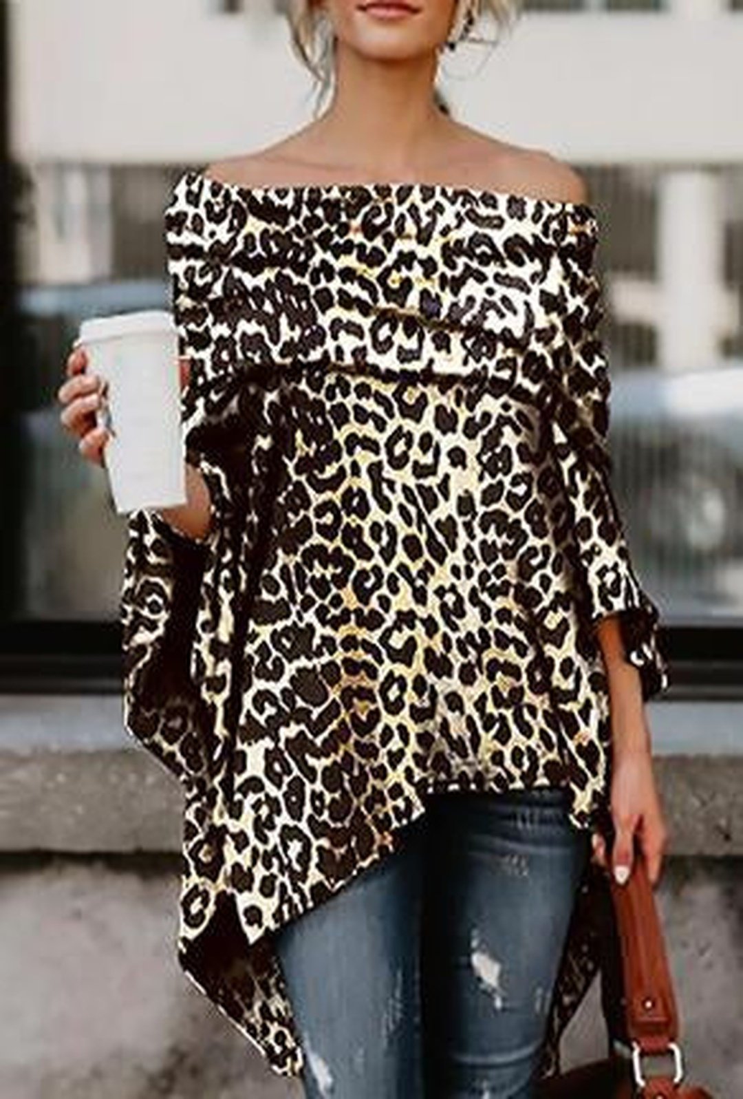 BRIANNA - TOP PONCHO IN LEOPARDO