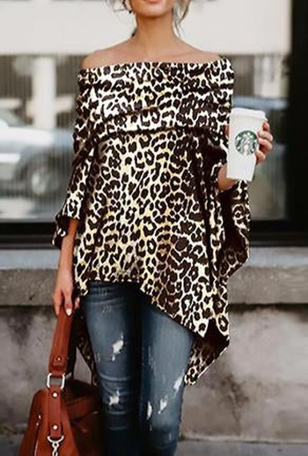 BRIANNA - TOP PONCHO IN LEOPARDO