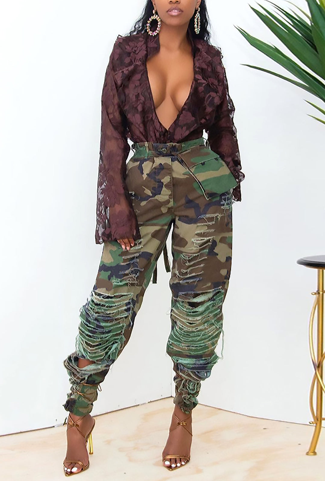 MARICKA - PANTALONI CARGO IN TWILL MIMETICO