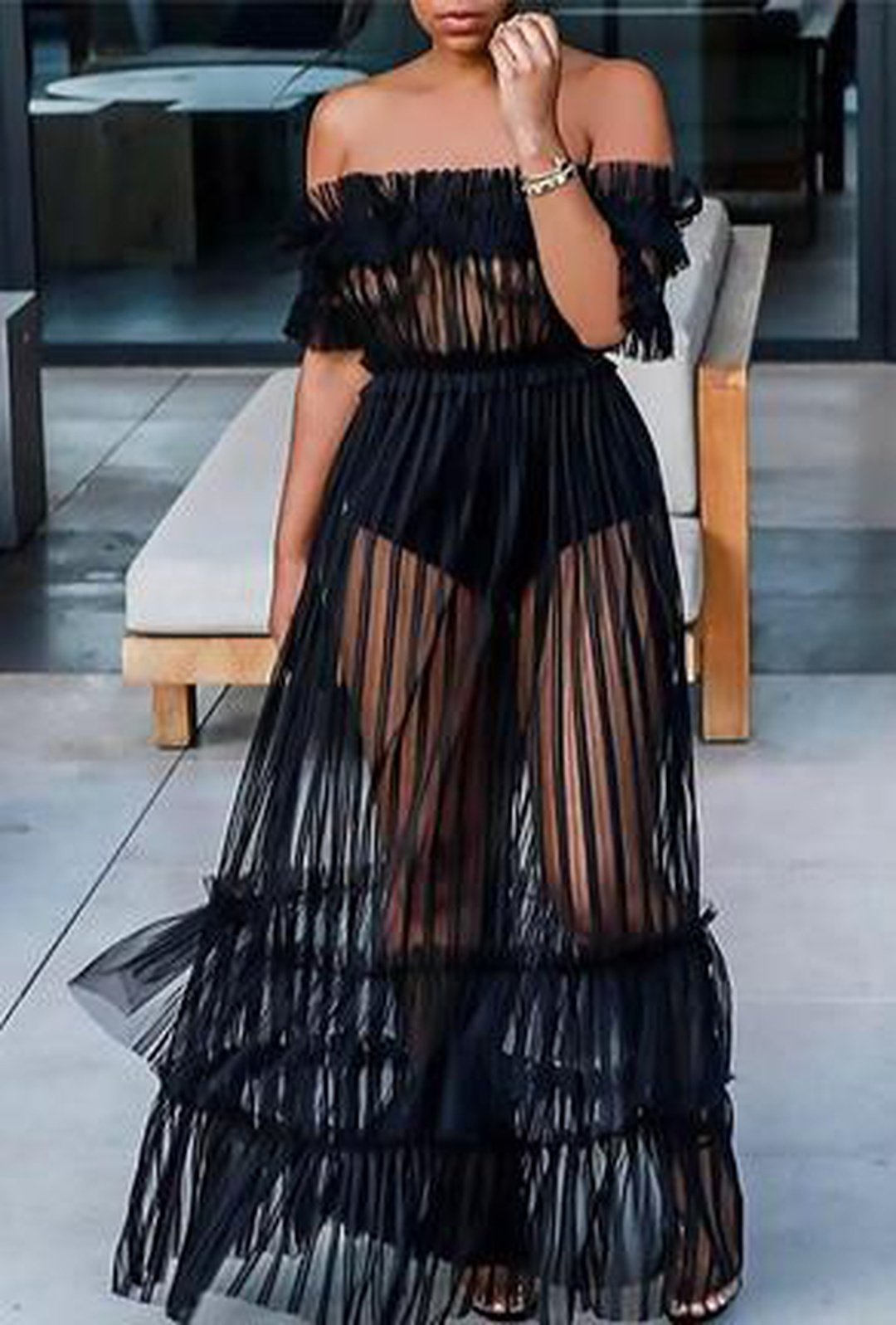 OLAY - VESTIDO MAXI DIRNDL TRANSPARENTE