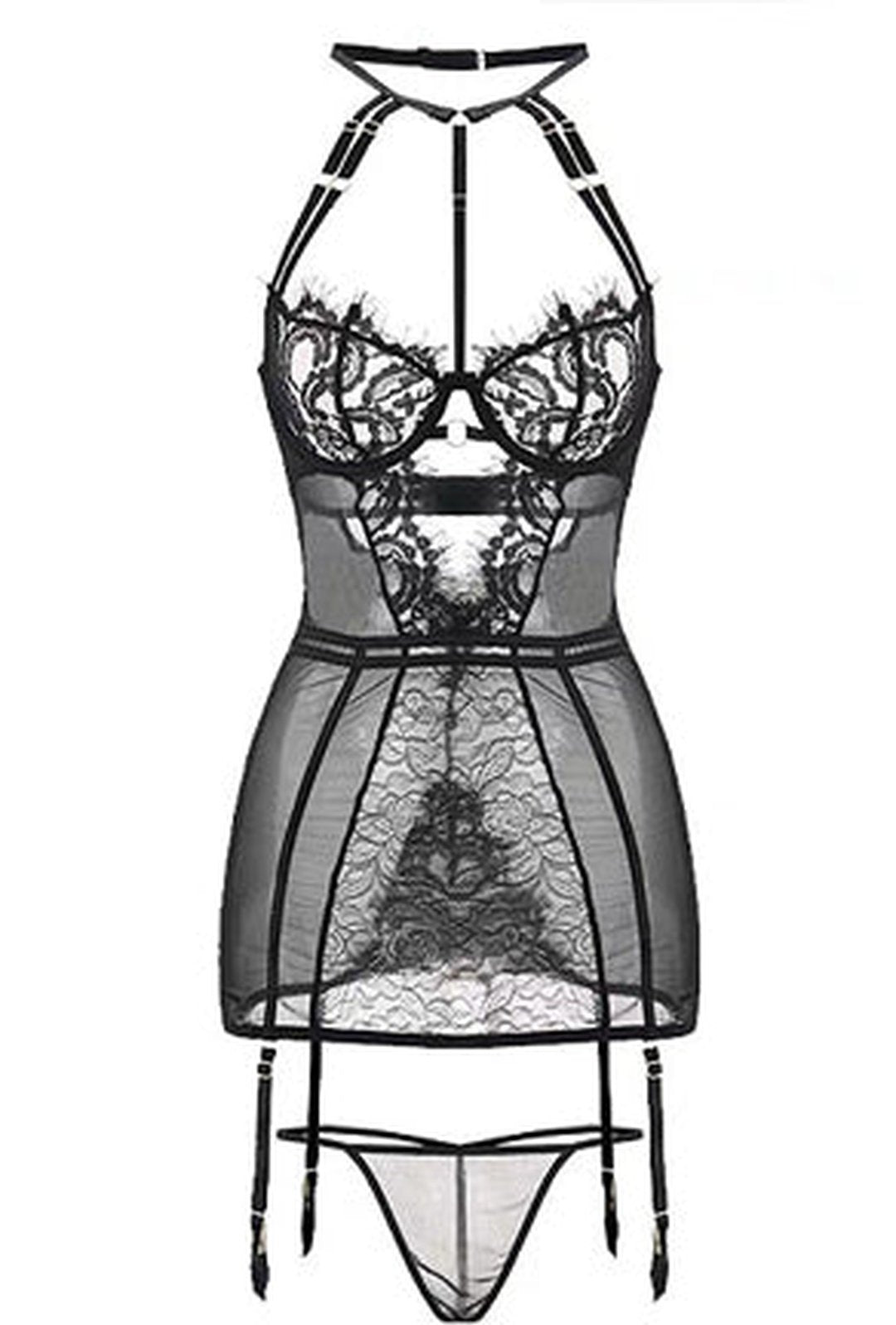 SHANN - SHEER HARNESS CHEMISE LINGERIE