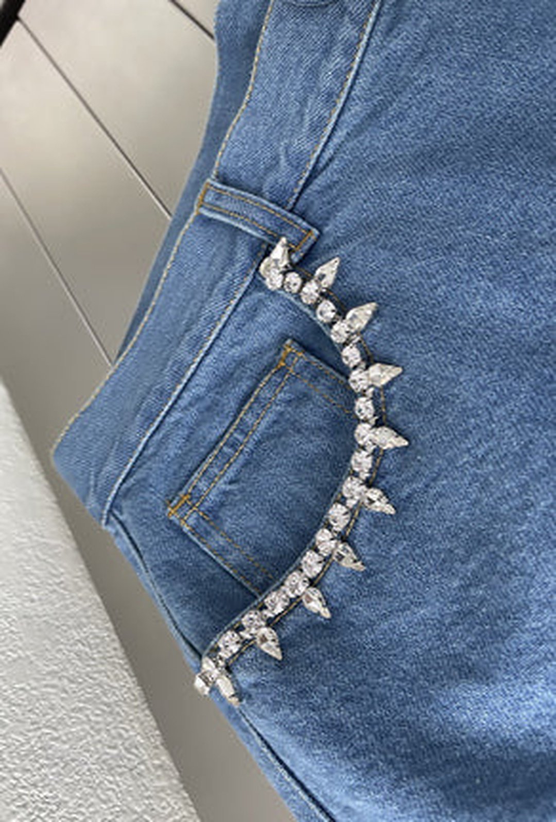 SHER - RHINESTONE RETRO DENIM SHORTS