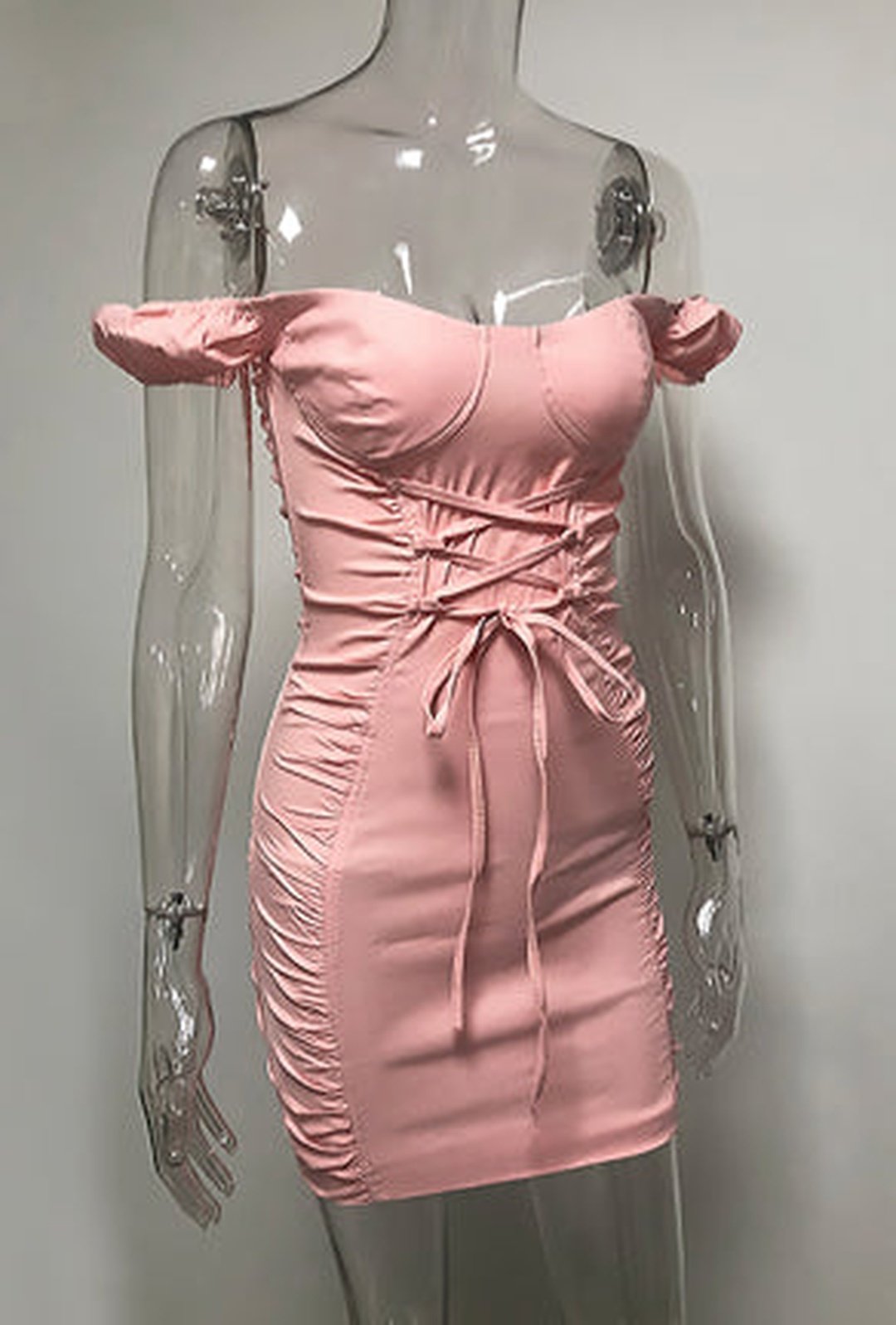 SUSY - LACE UP RUCHED DRESS