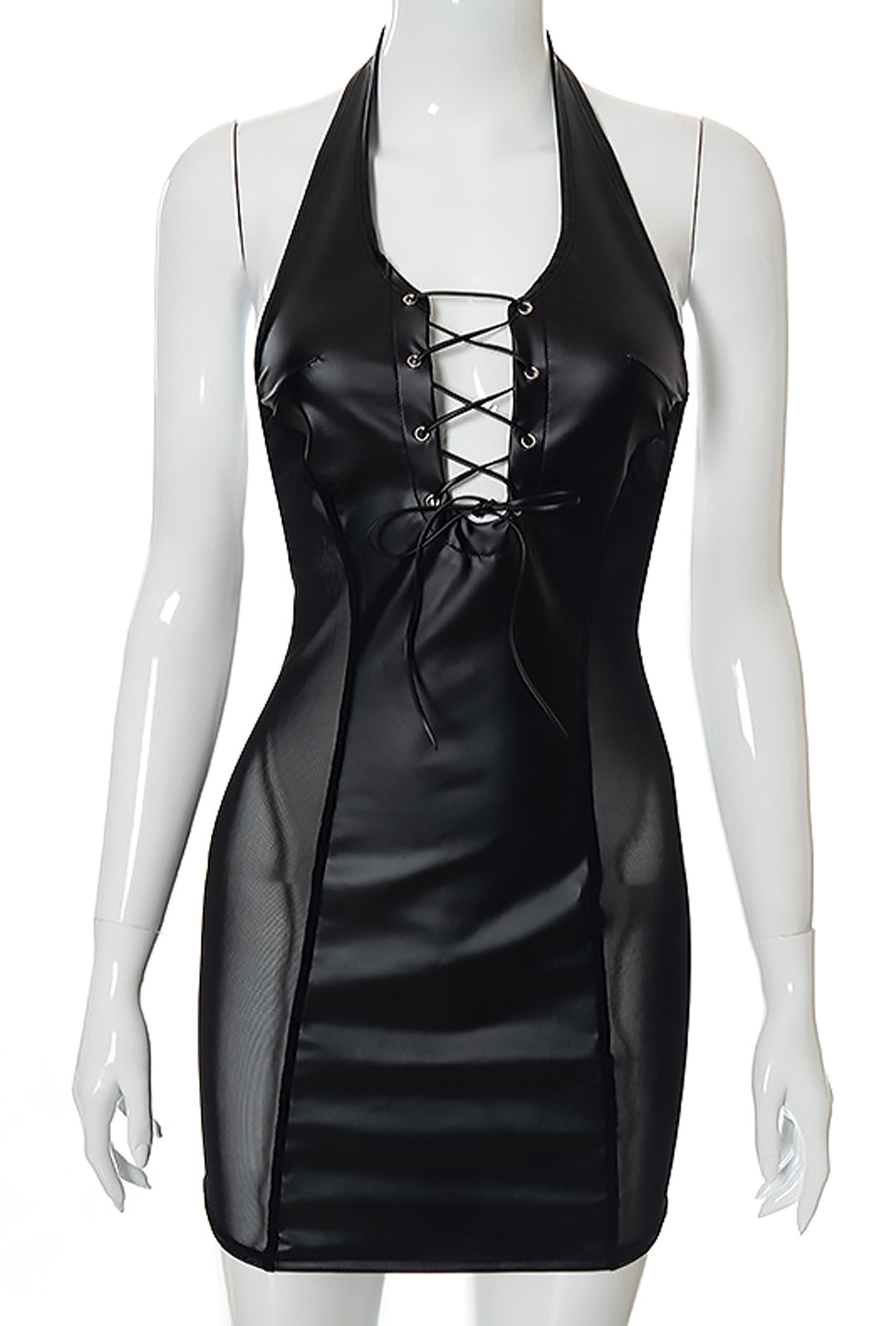 TEYA - SHEER & LEATHER LOOK DRESS