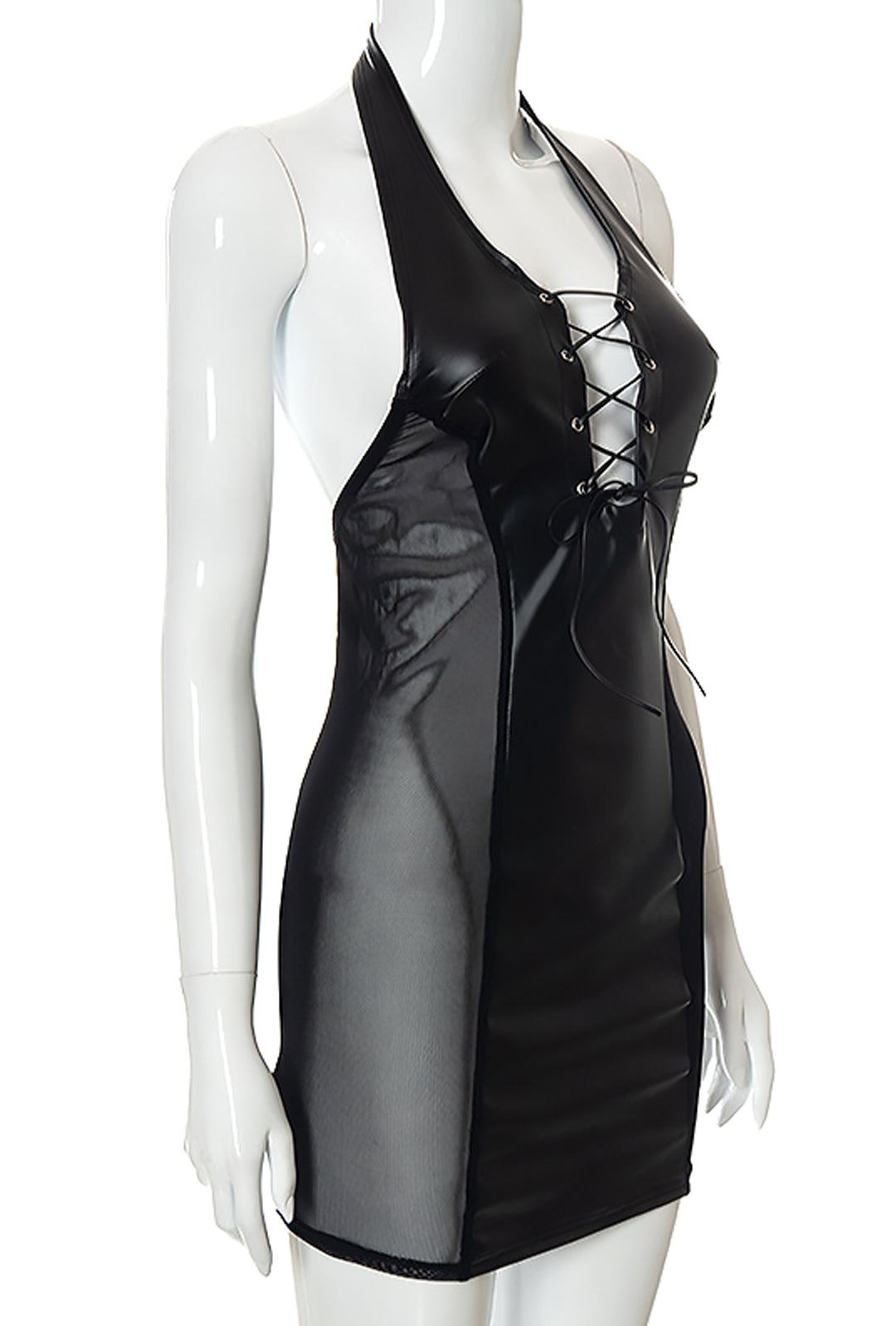 TEYA - SHEER & LEATHER LOOK DRESS