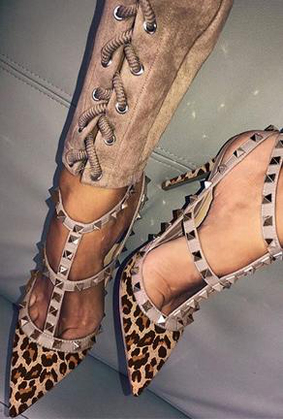 2025 leopard print studded sandals transparent high heeled  Studded Leopard Print Women\'s Shoes main image 2