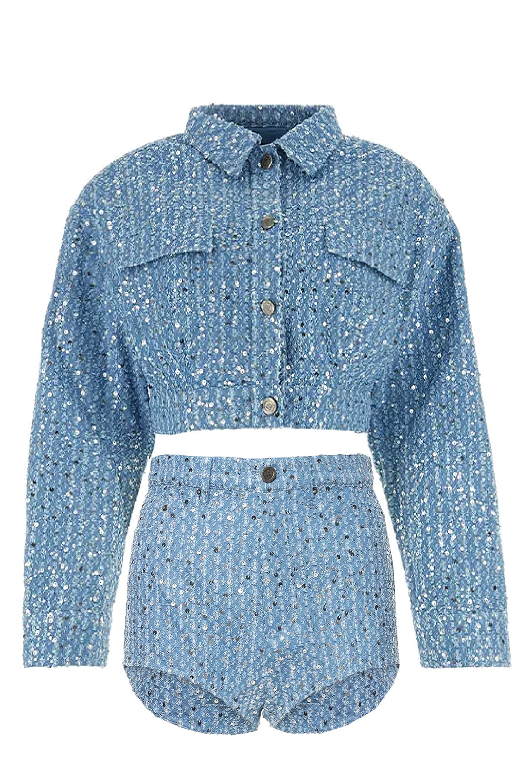 AUJA - SHORTS AND JACKET SEQUINS DENIM SET