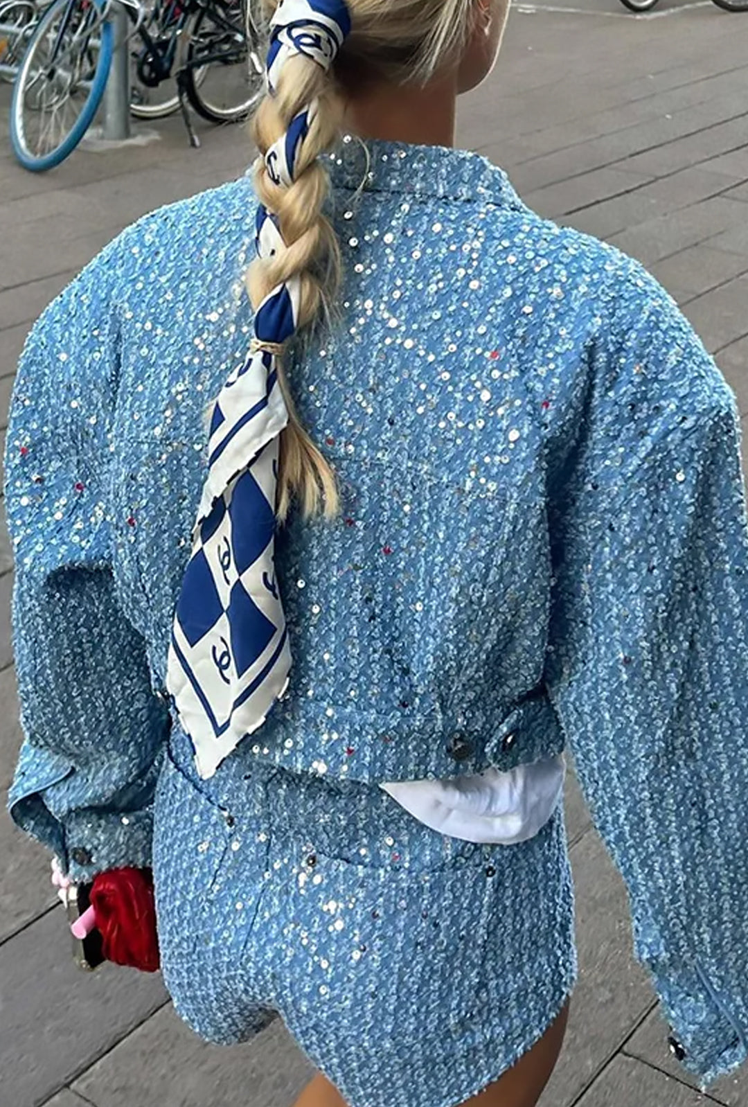 AUJA - SHORTS AND JACKET SEQUINS DENIM SET