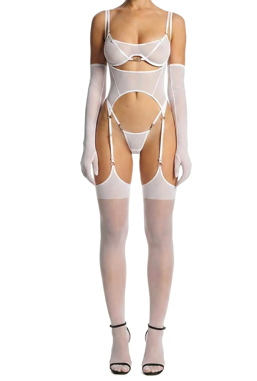 GEO - SHEER HARNESS STYLE GARTER LINGERIE