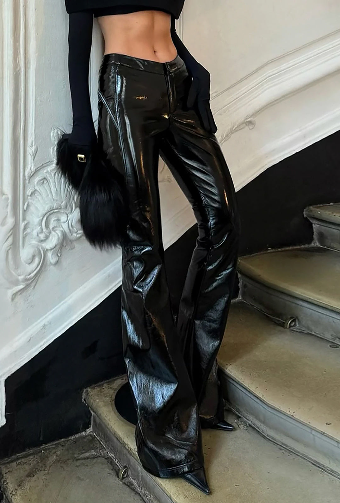 JUDIE - PATENT LEATHER FLARE LEG PANTS
