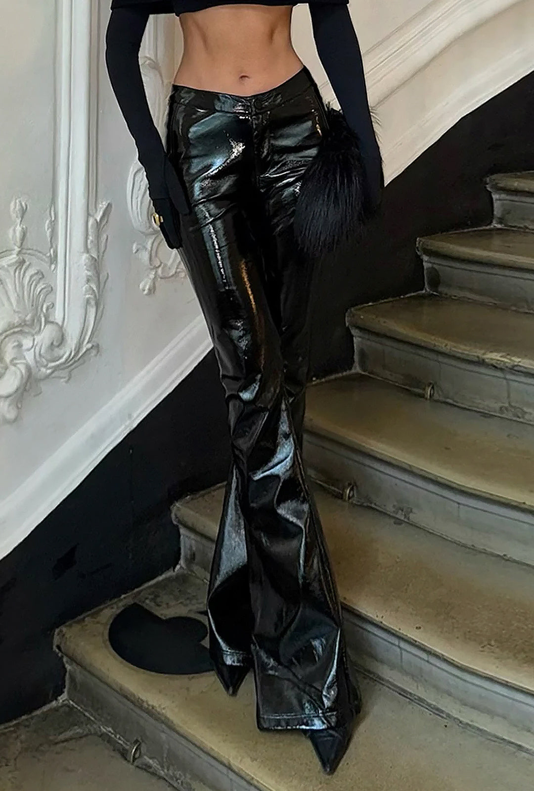 JUDIE - PATENT LEATHER FLARE LEG PANTS