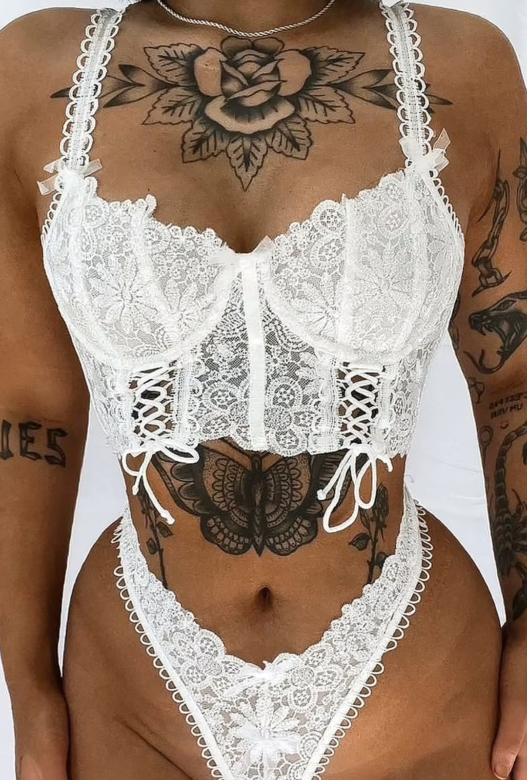 LEANNA - FLORAL LACE CORSET 2 PIECE LINGERIE