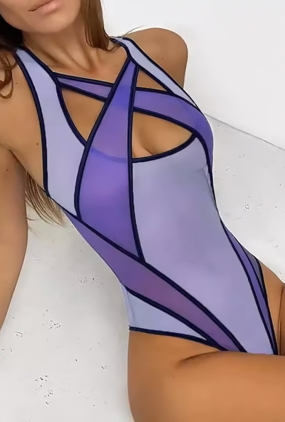 LONDON - SHEER ASYM CONTRAST BODYSUIT TOP