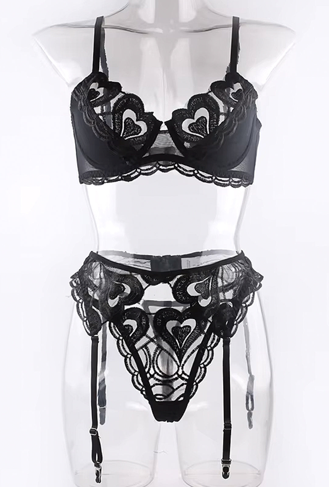 LOVVE - SHEER HEART SHAPE LACE GARTER LINGERIE