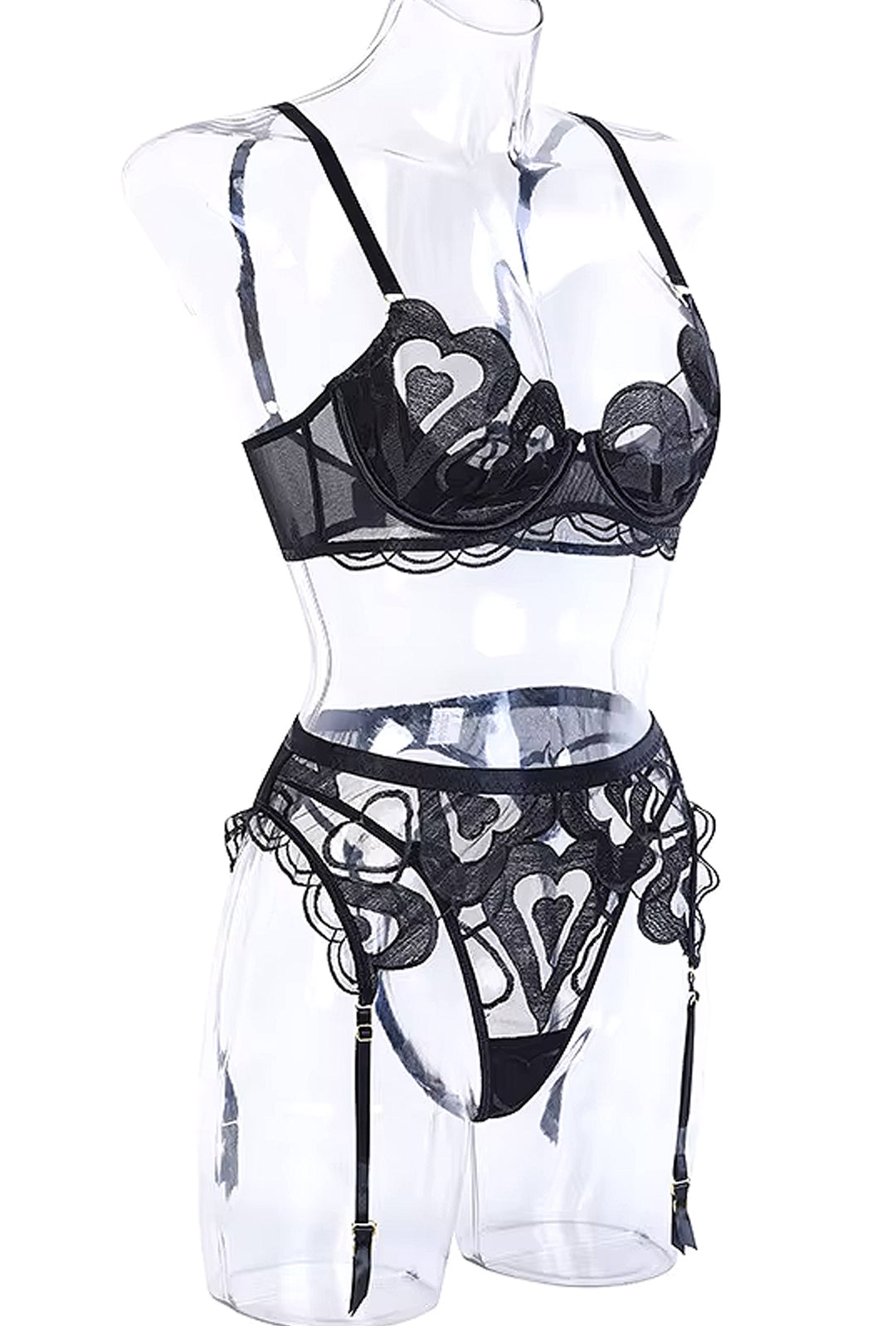 LOVVE - SHEER HEART SHAPE LACE GARTER LINGERIE