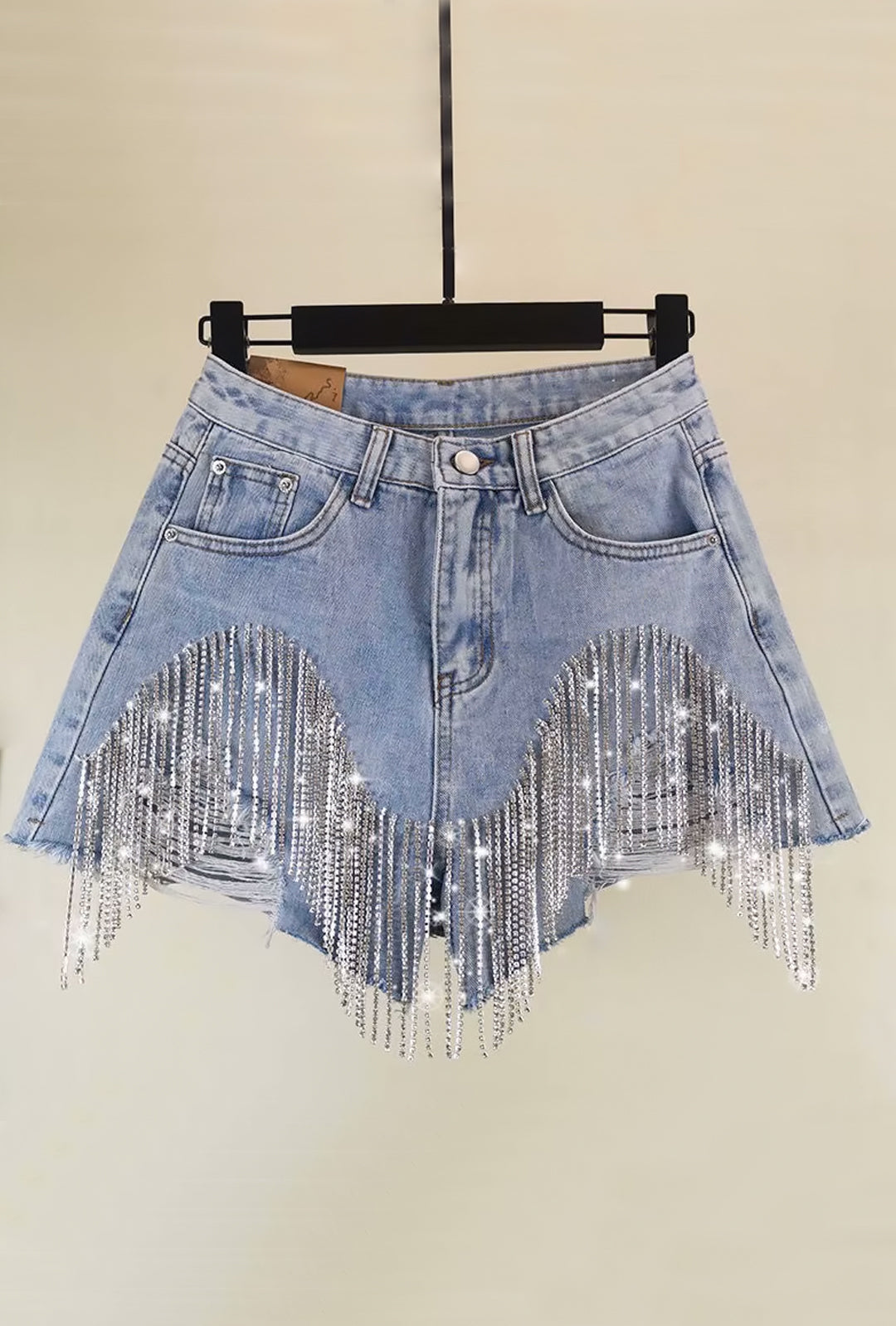 LUCY - SEQUINS FRINGE DENIM SHORTS