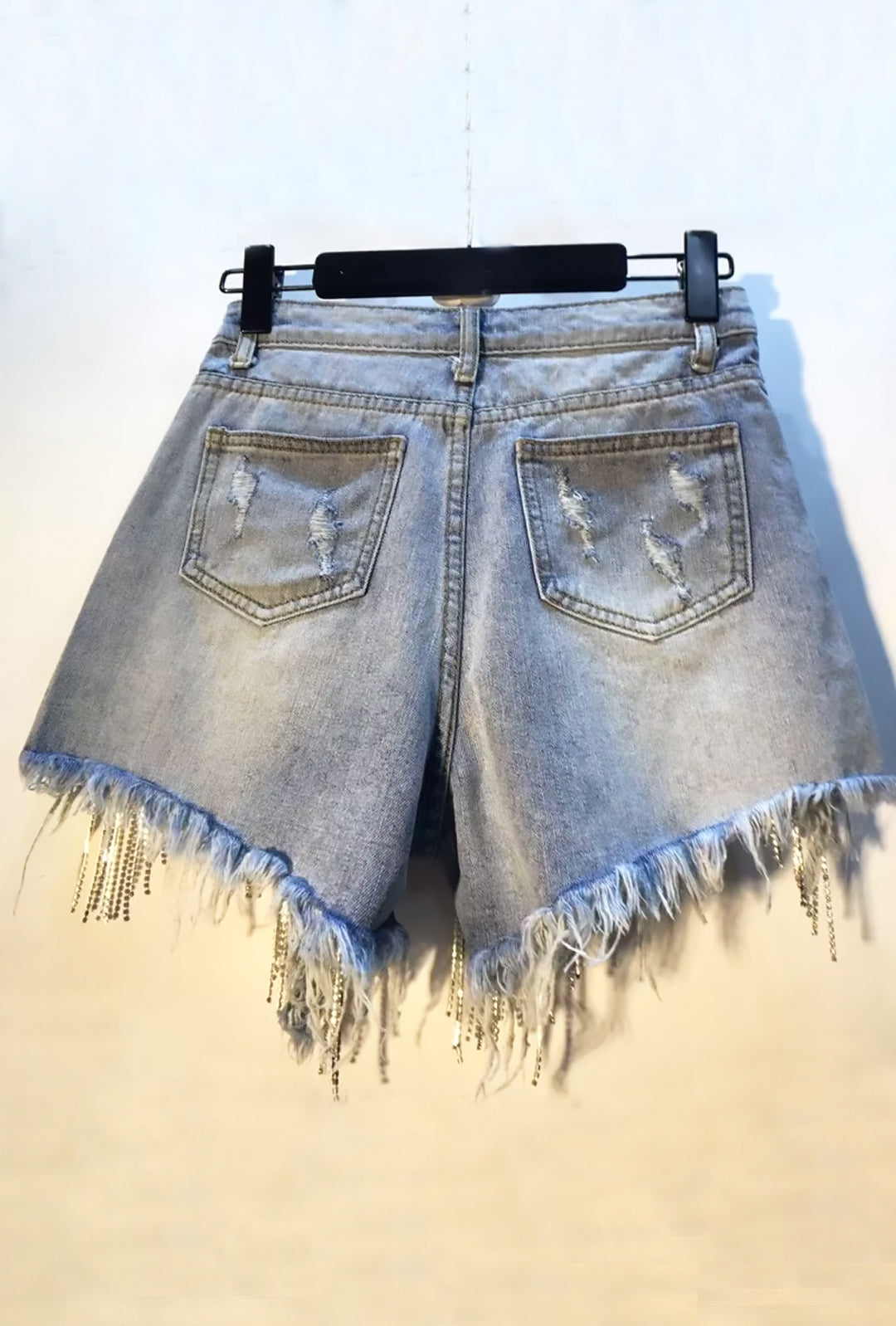 LUCY - SEQUINS FRINGE DENIM SHORTS