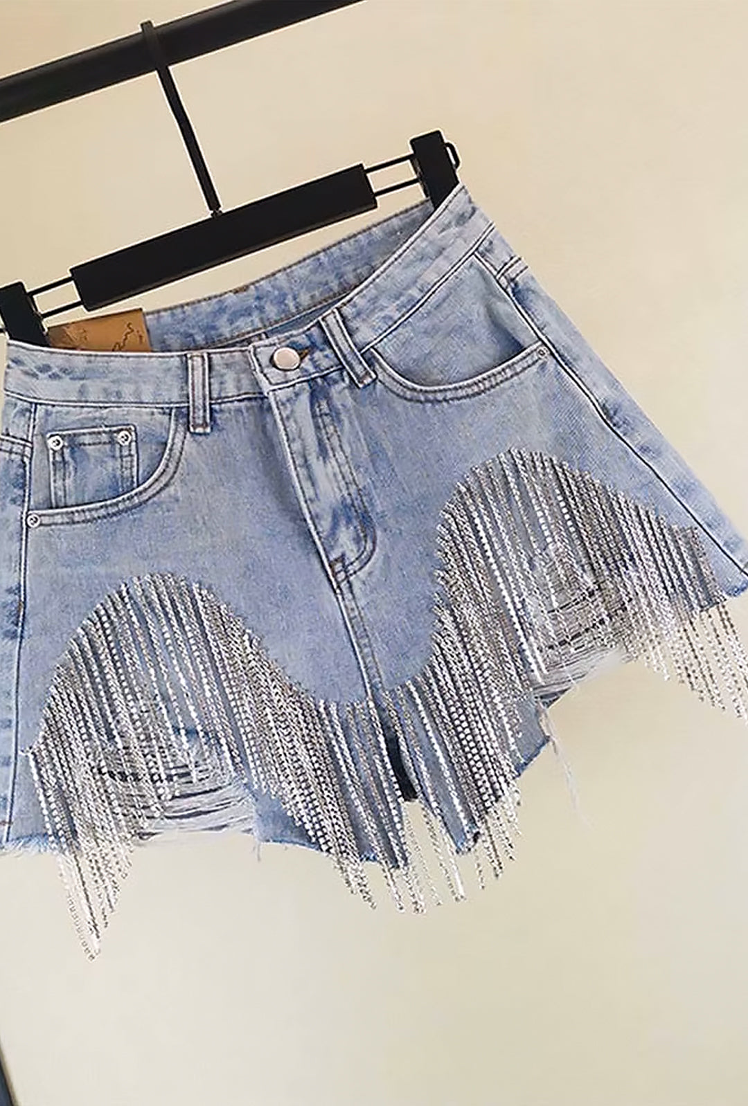 LUCY - SEQUINS FRINGE DENIM SHORTS