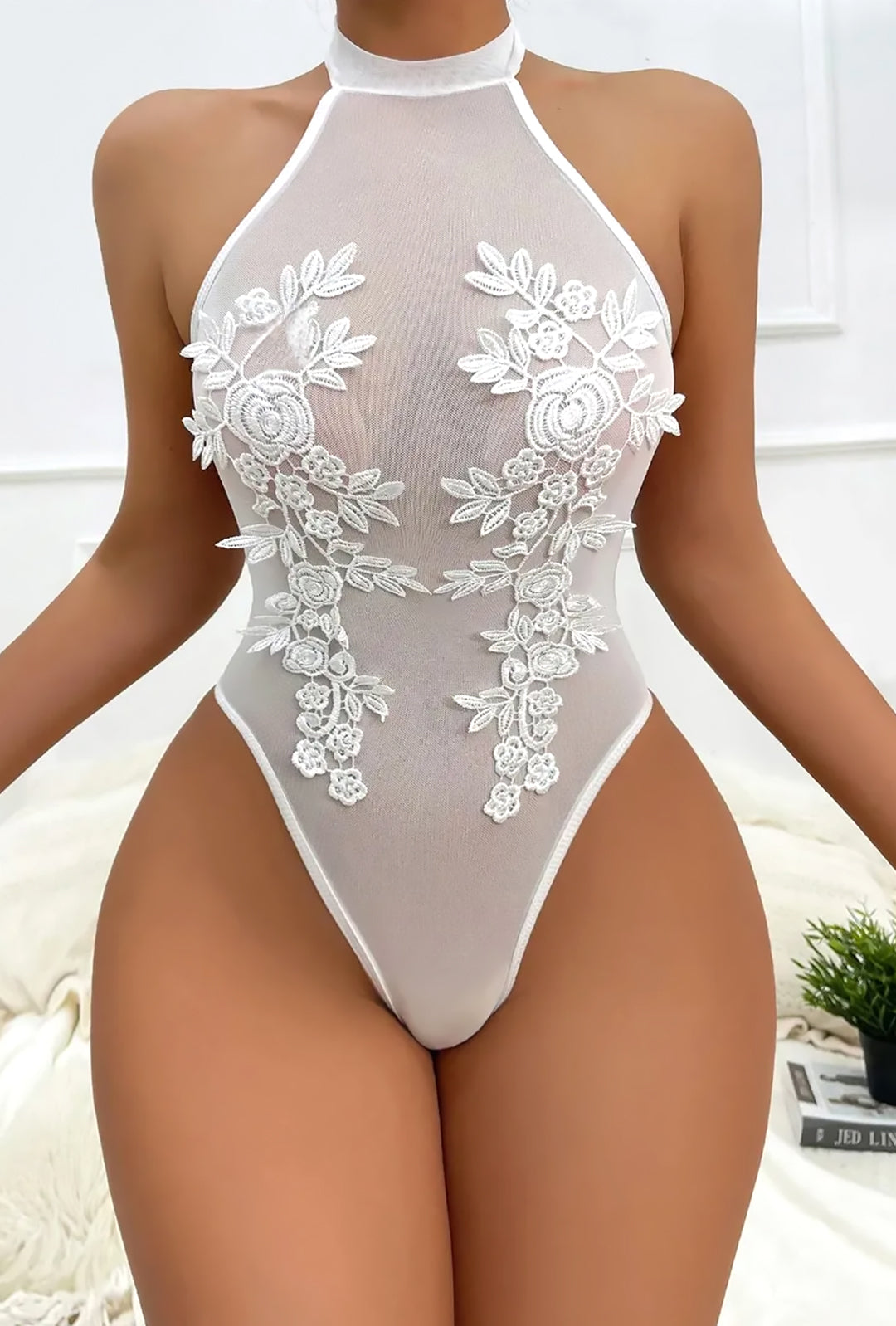 ROSHEDO - ORNATE ROSE APPLIQUE BODYSUIT TOP