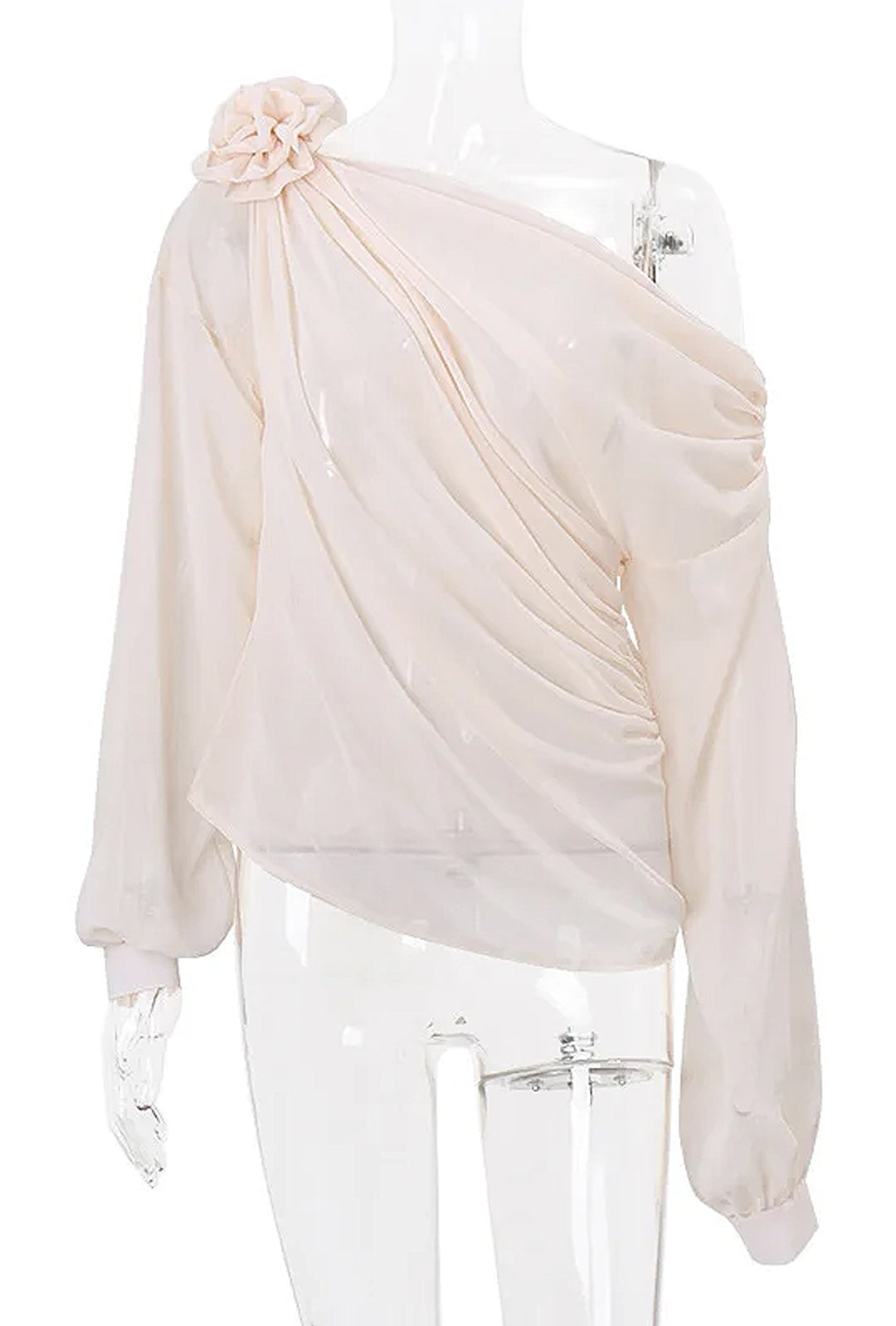 SHELLY - DRAPED ROSE MOTIF BLOUSE TOP