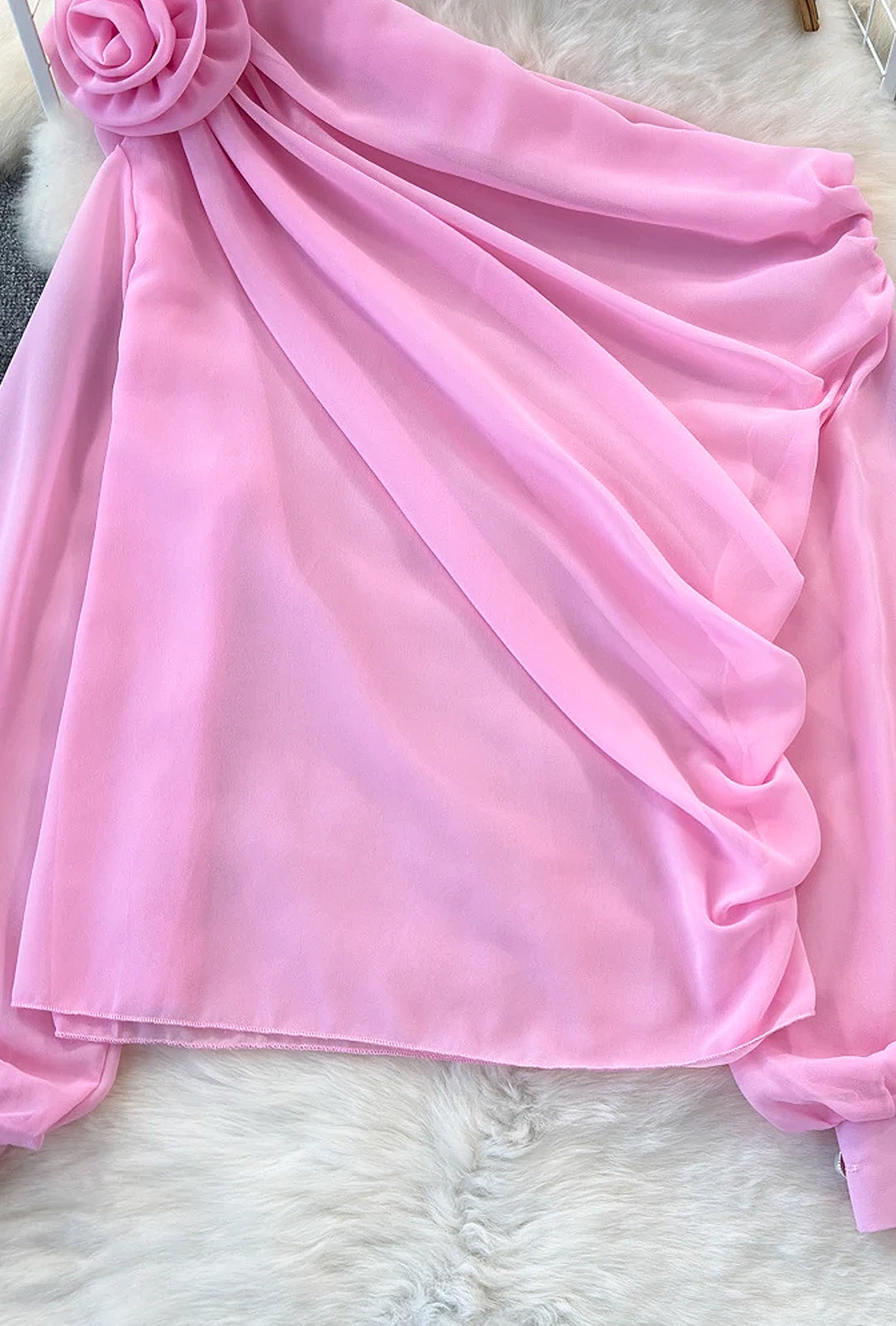 SHELLY - DRAPED ROSE MOTIF BLOUSE TOP