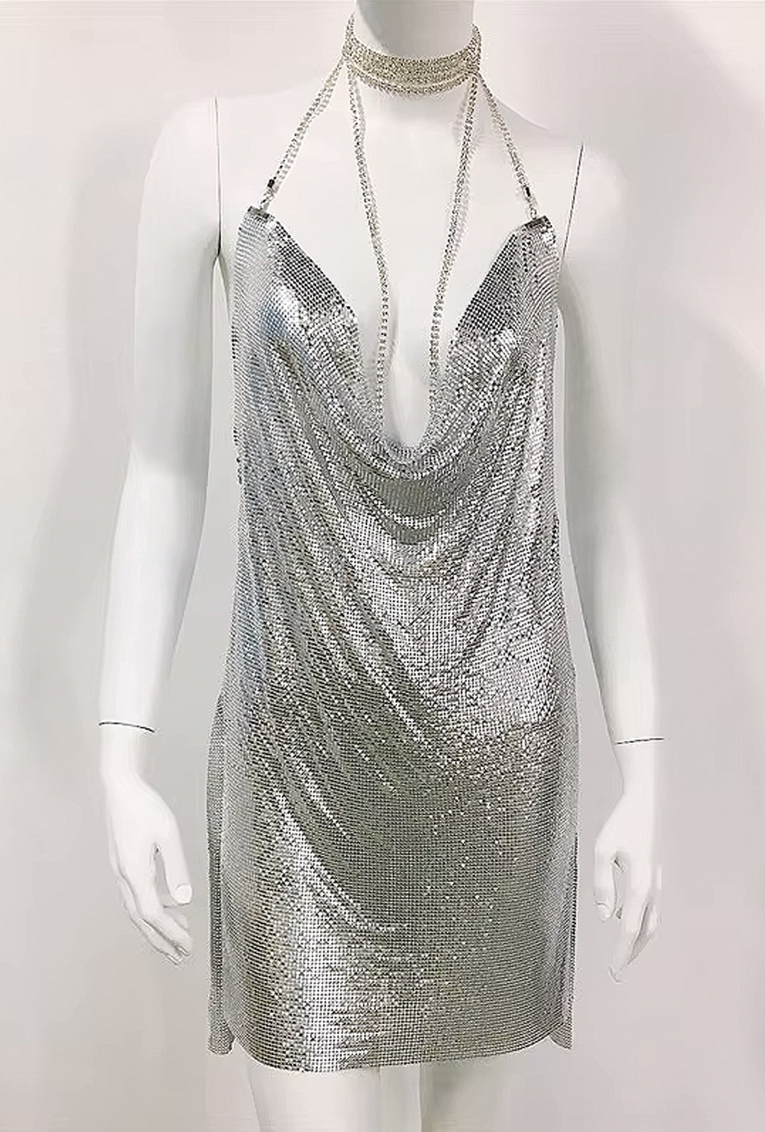 SILVA - LAME PLUNGE FRONT DRESS