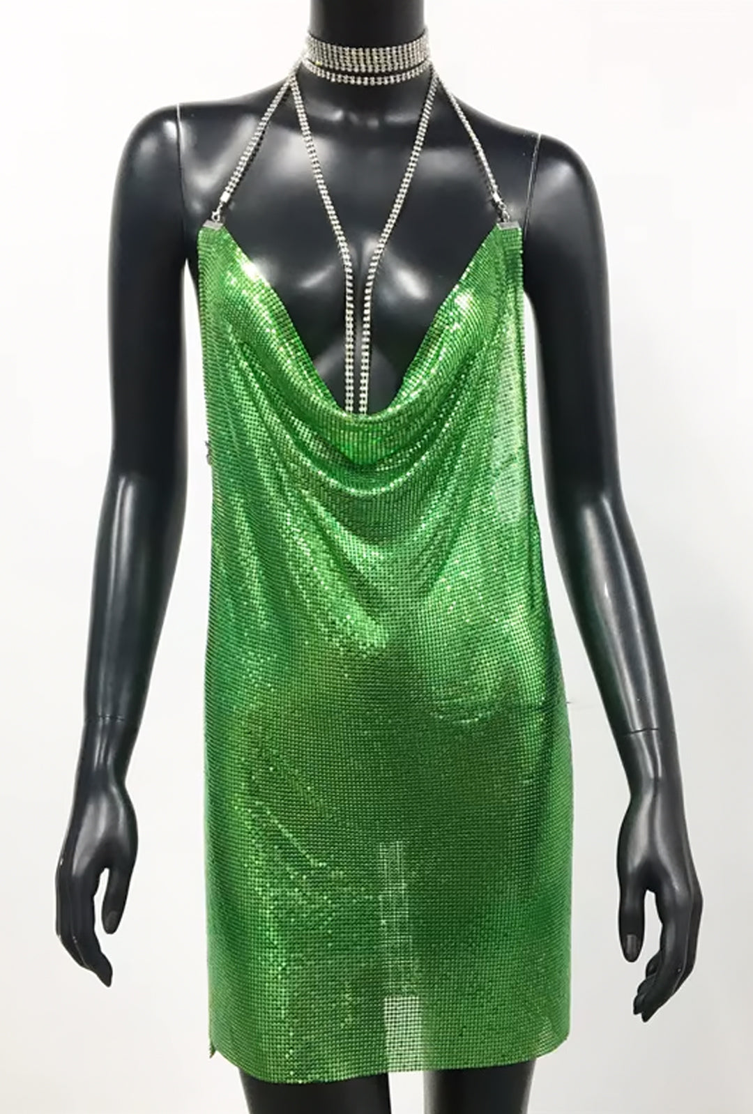 SILVA - LAME PLUNGE FRONT DRESS