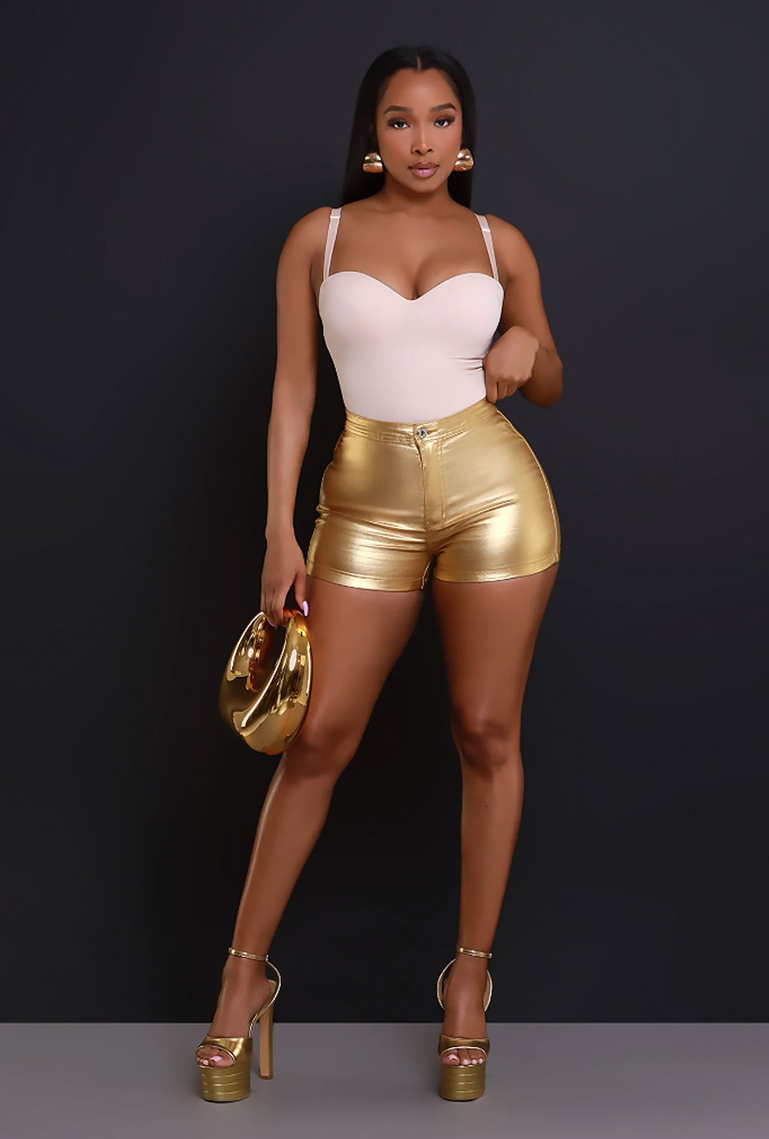 SUZI - KNIT METALLIC LEATHERETTE SHORTS