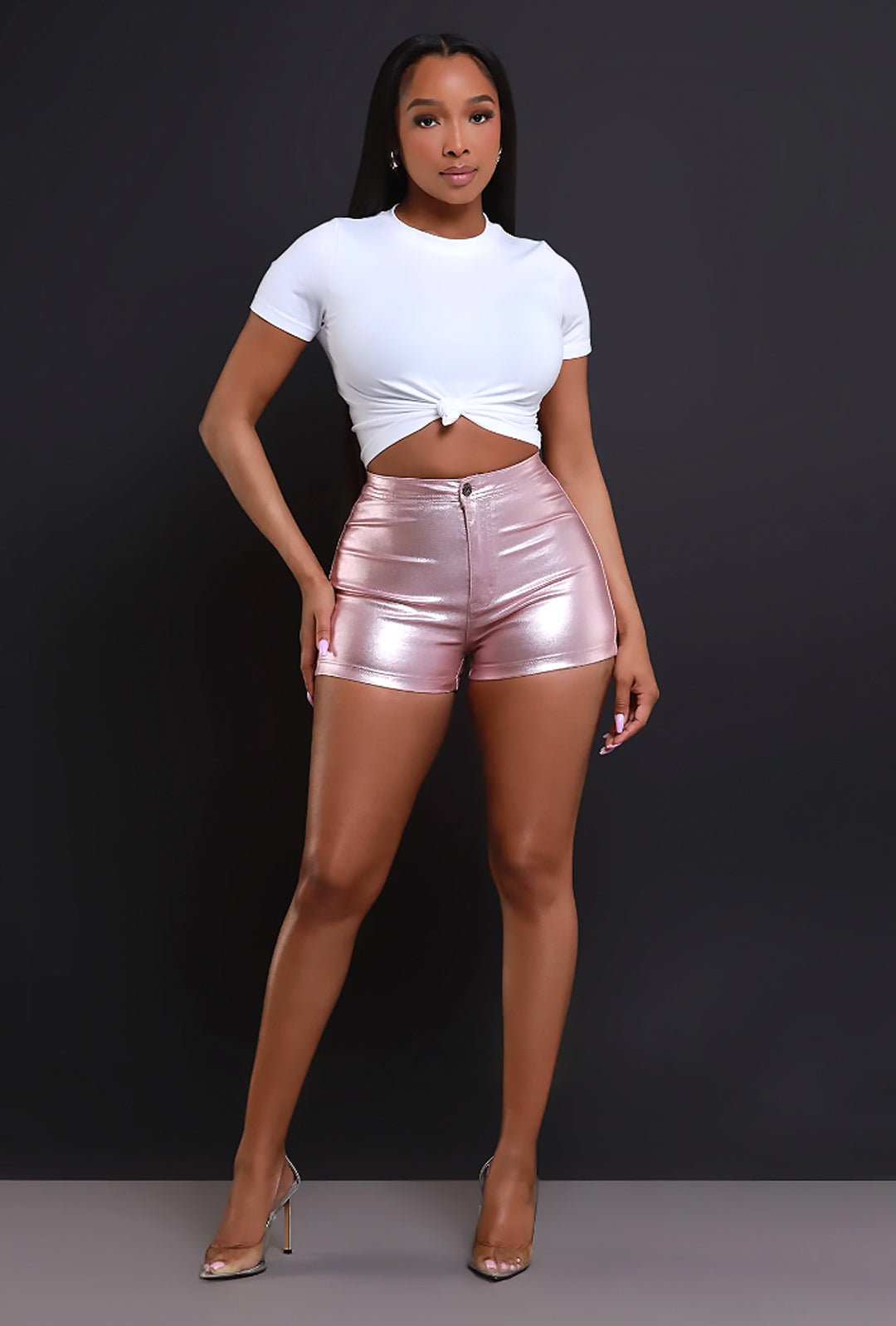 SUZI - KNIT METALLIC LEATHERETTE SHORTS