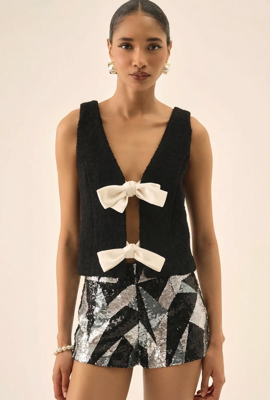 TANIA - CUBIC PATTERN SEQUIN EVENING SHORTS