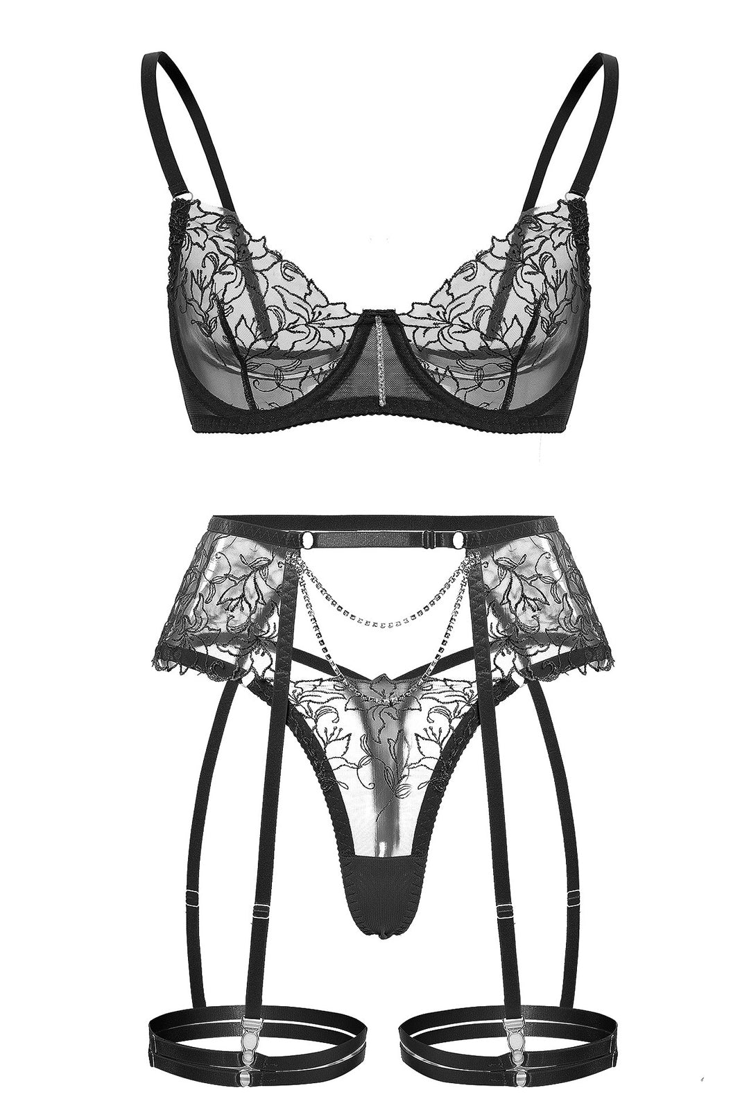 THERESE - LACE WITH RHINESTONE GARTER LINGERIE