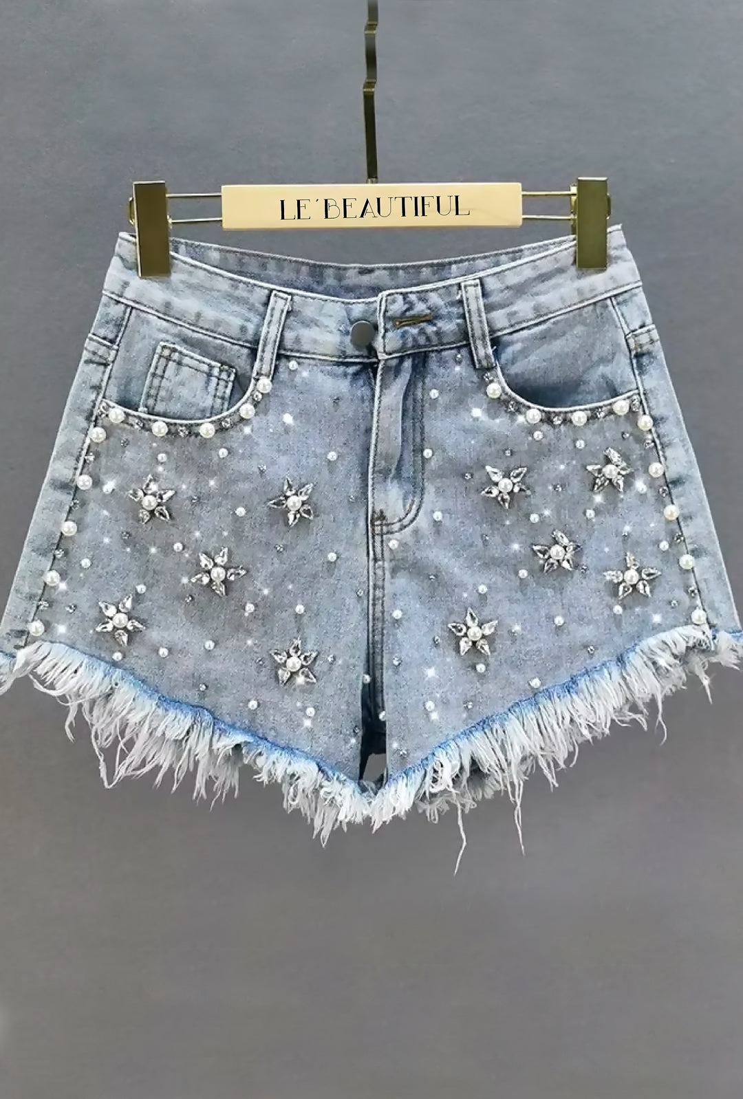VALORIE - EMBELLISHED DENIM SHORTS