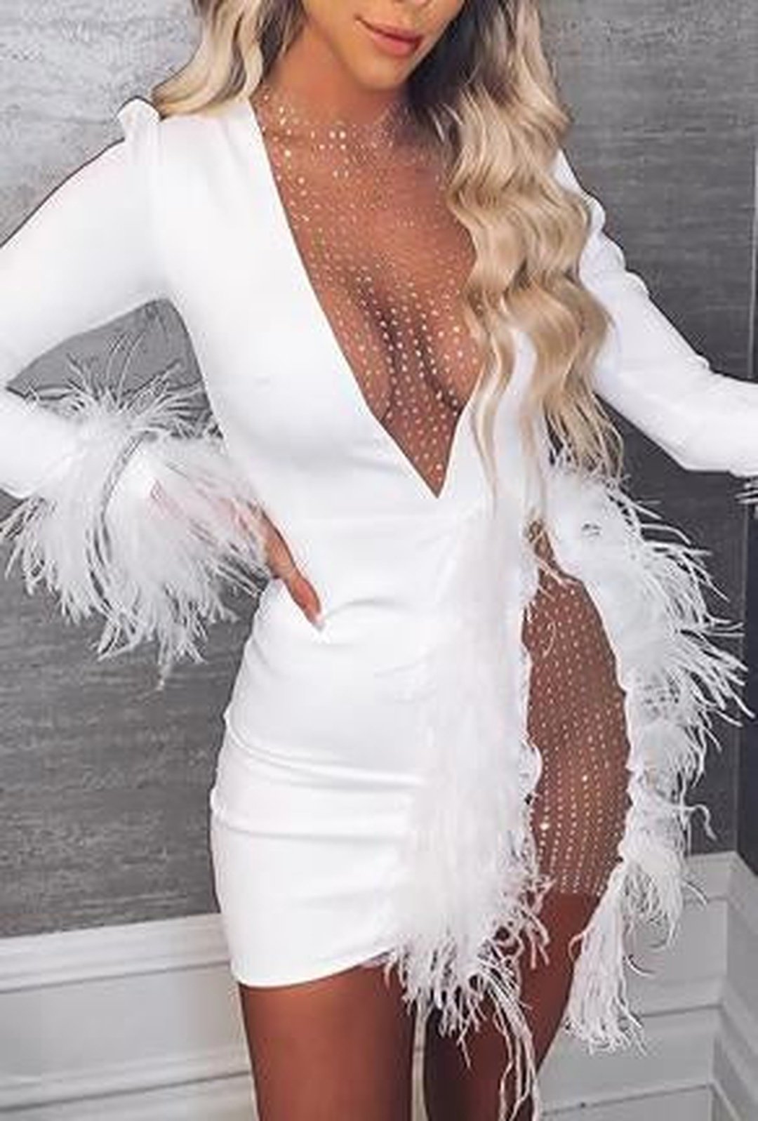 alexus - fur & rhinestone dress