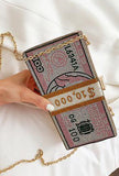 amrkca - sparkling beads money bag l 7 7/8" & h 4" / pink