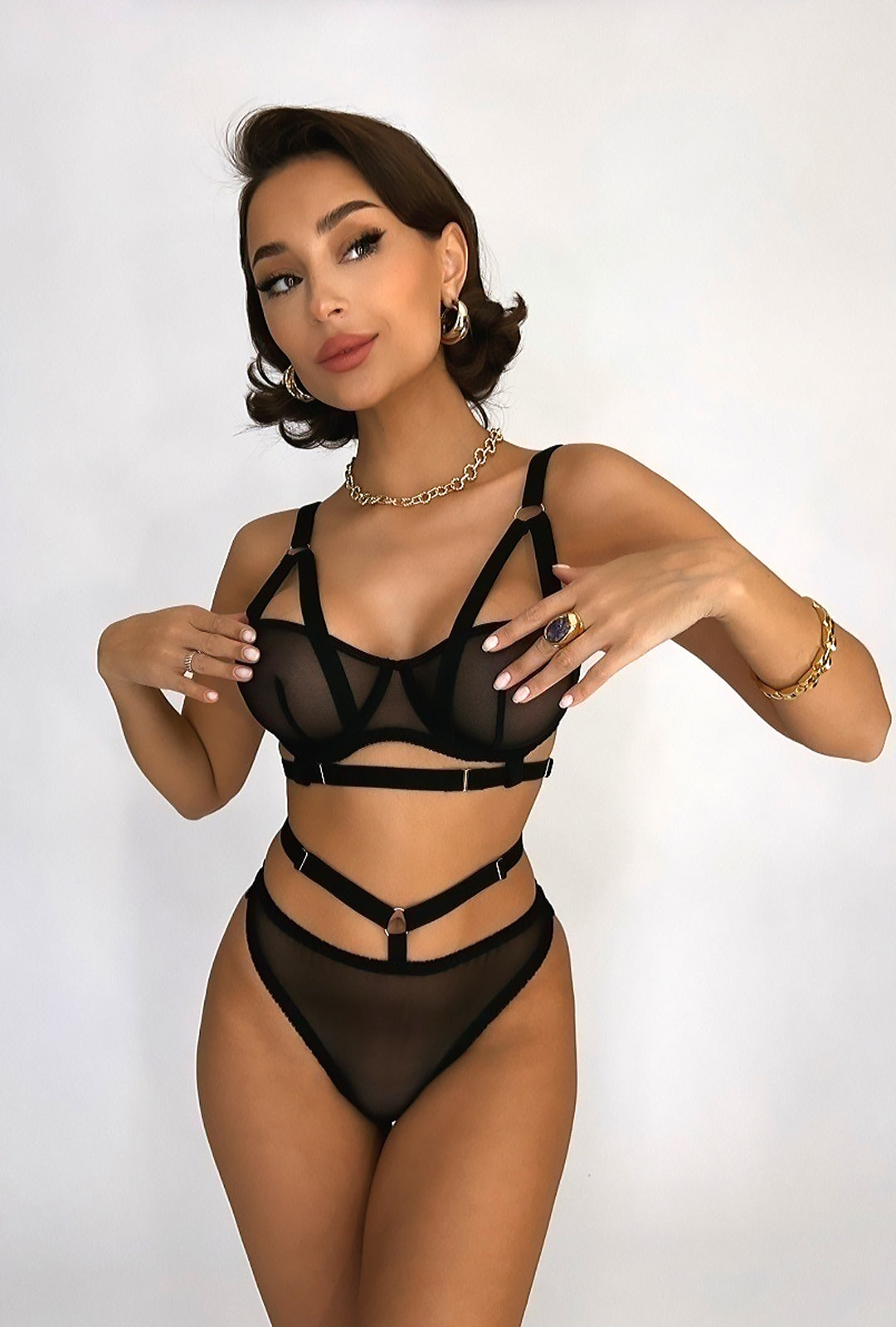 ASH - SHEER MESH HARNESS LINGERIE SET