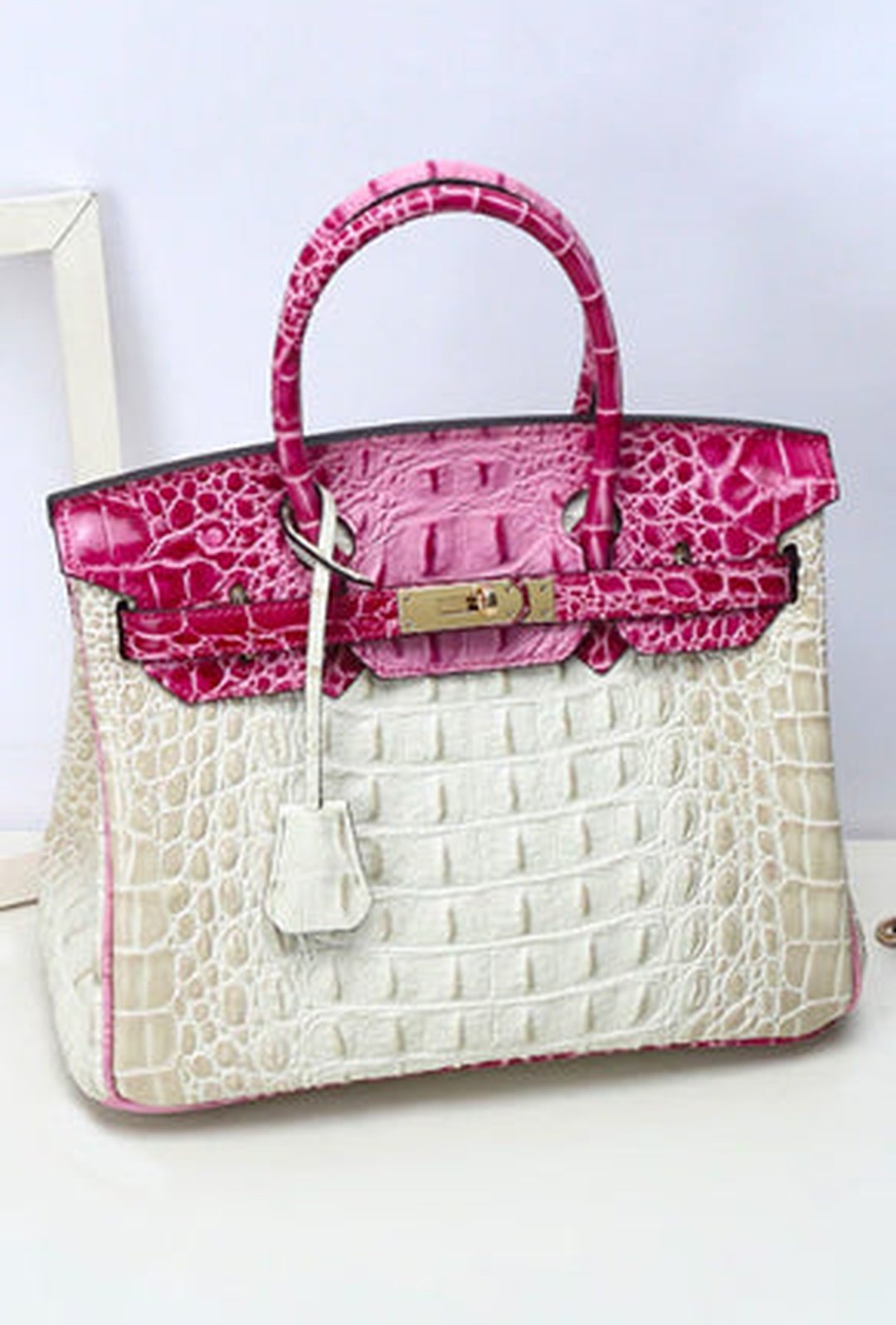 becca - bi-color croc birkin bag