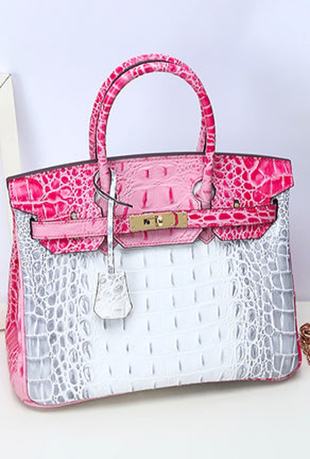 becca - bi-color croc birkin bag