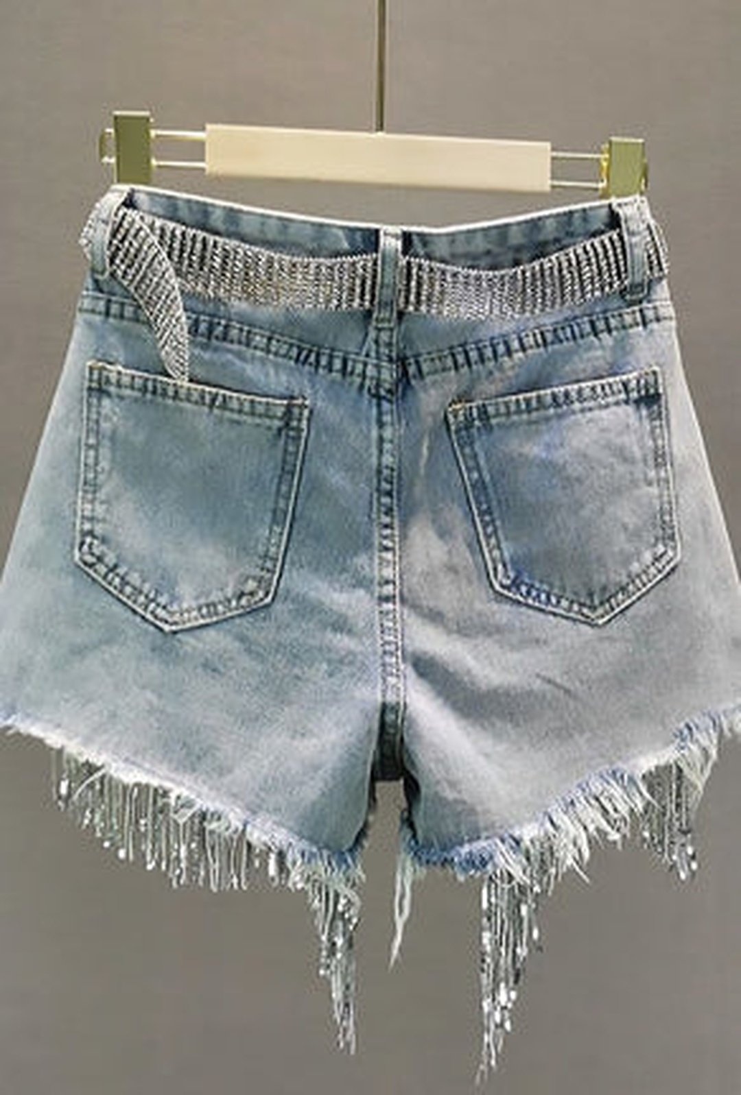 DALLAS - SEQUINS FRINGE DENIM SHORTS