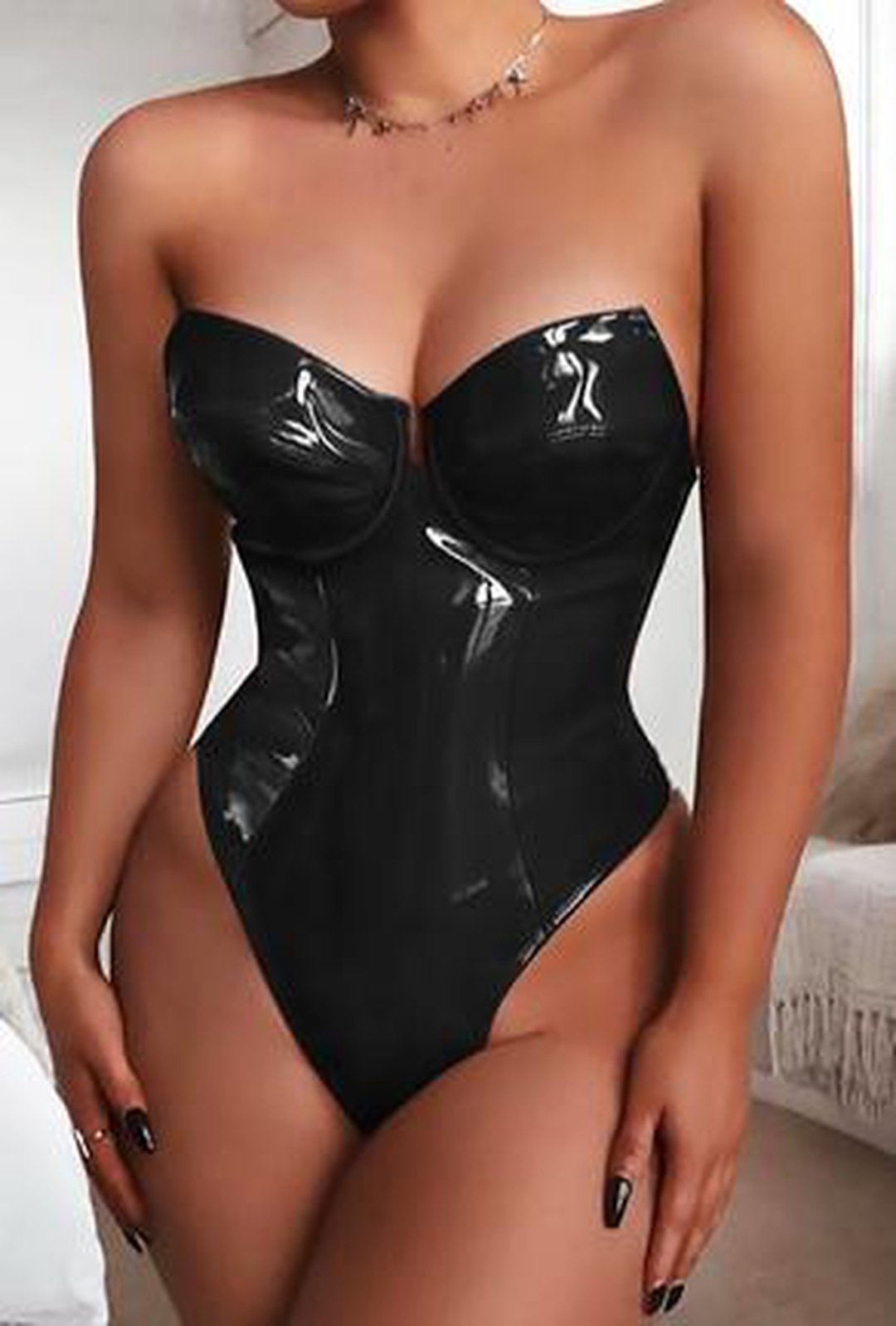 ISAABELA - WET LOOK BUSTIER BODYSUIT