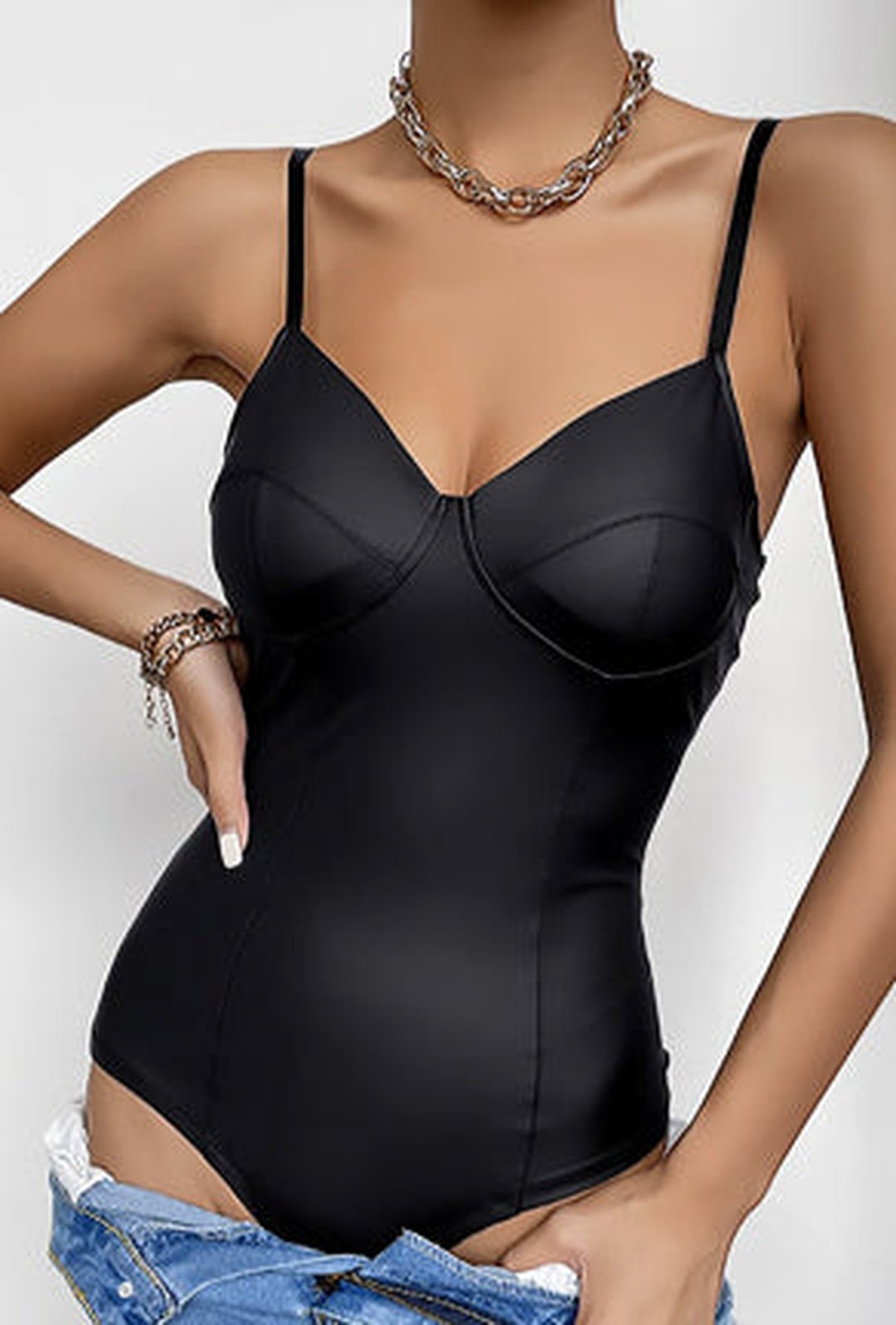 JEIMY - LEATHERETTE BUSTIER BODYSUIT