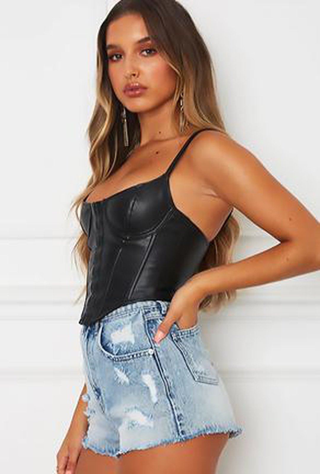 KENDRA - LEATHERETTE CORSET TOP