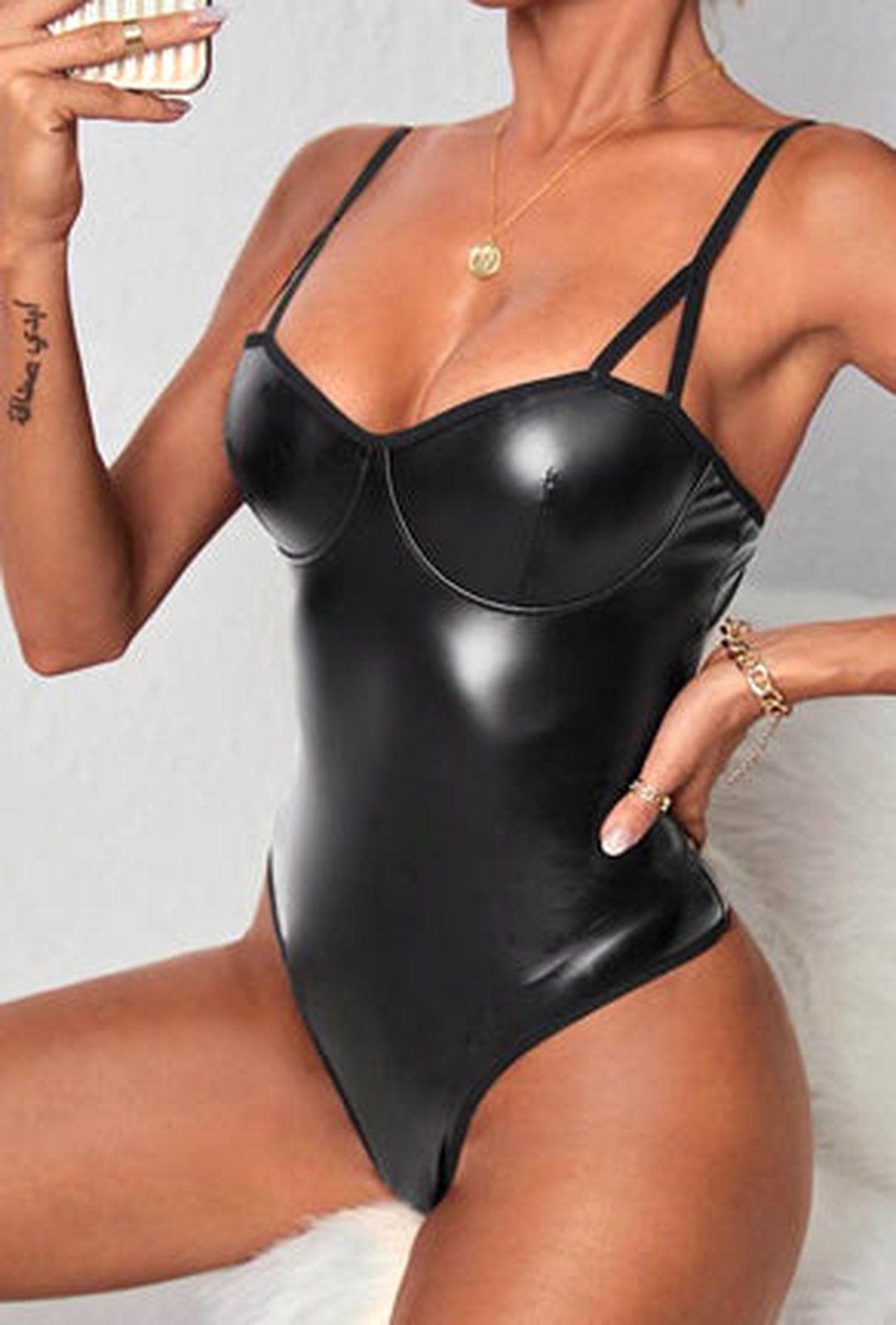 KIRA - LEATHERETTE BUSTIER BODYSUIT