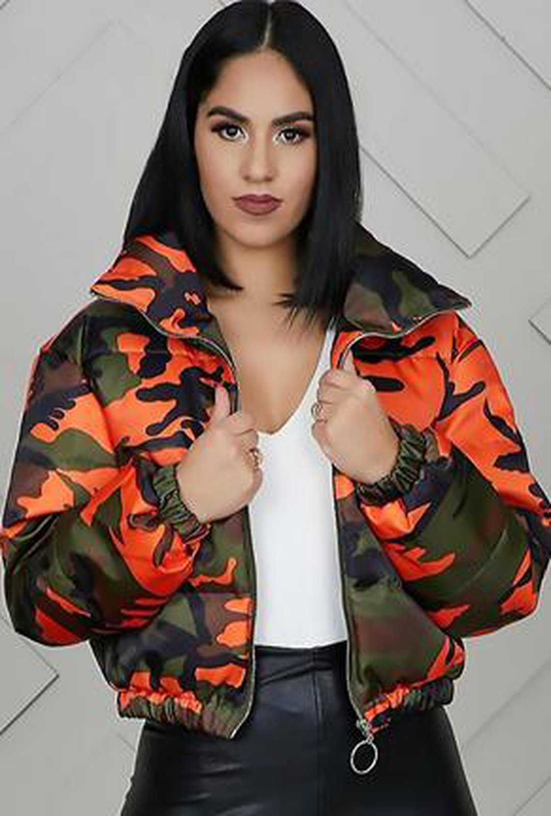 KYRA - PRINTED PUFFY CAMO JACKET