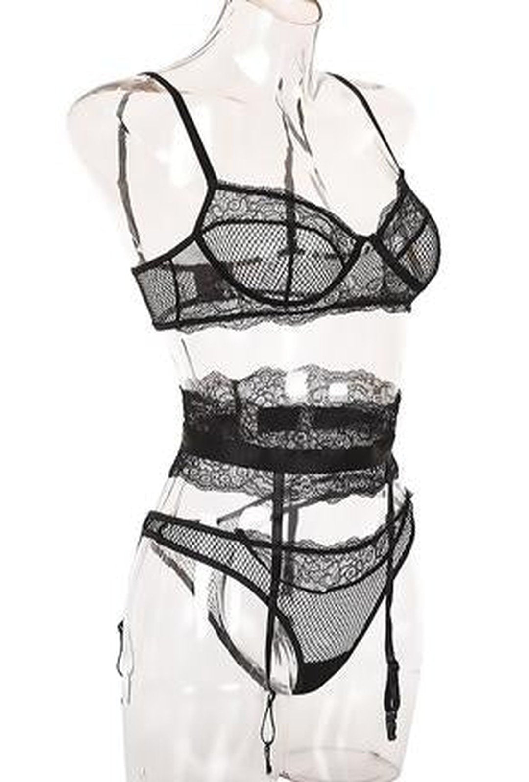 LINA - MESH 3 PIECE GARTER LINGERIE