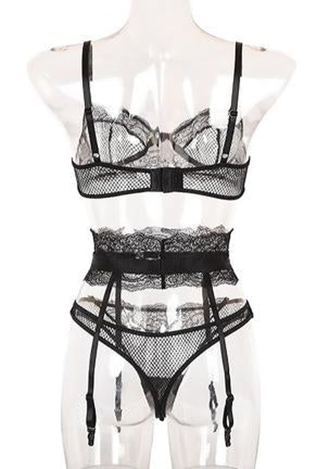 LINA - MESH 3 PIECE GARTER LINGERIE