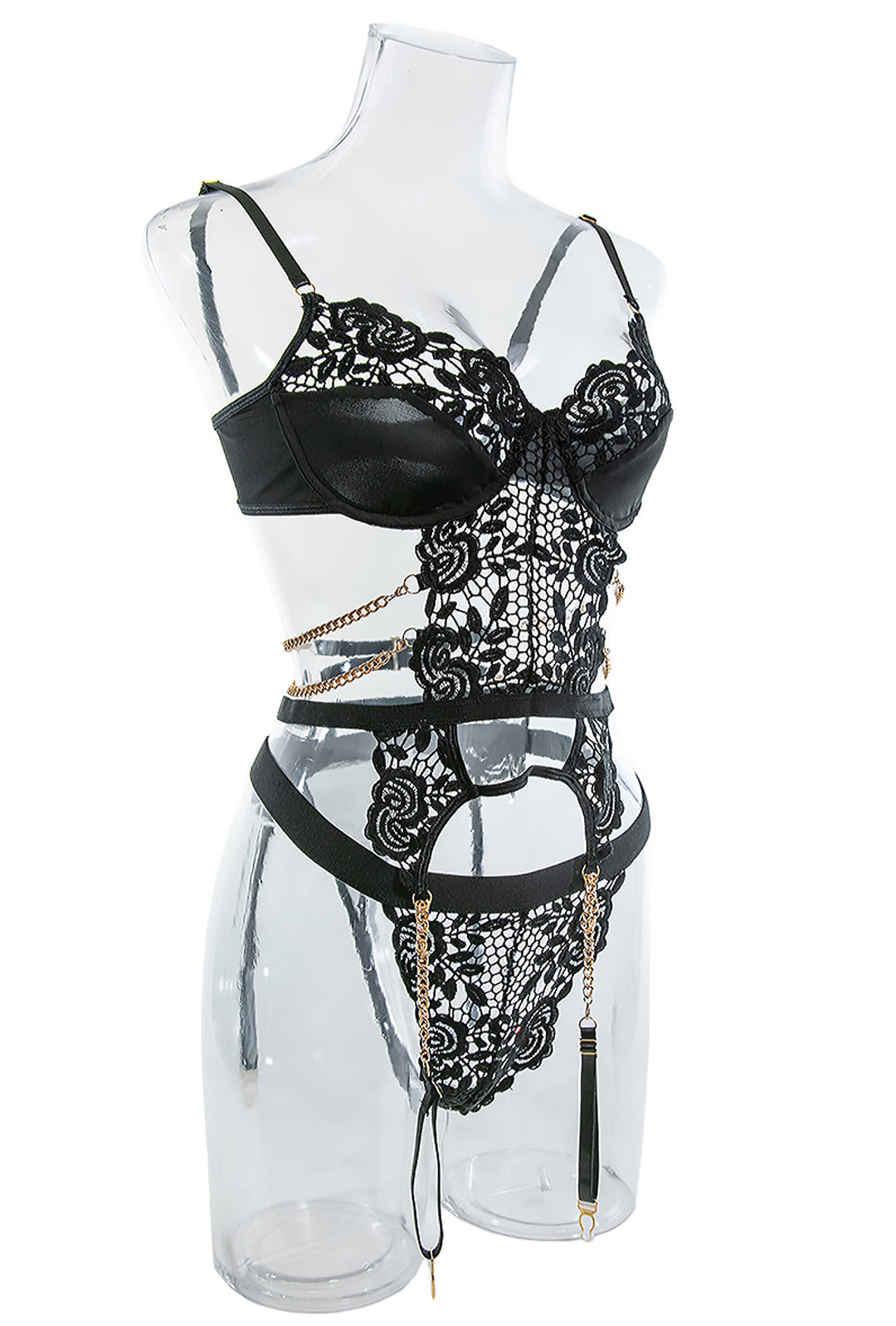 SAV - 2 PIECE LACE & CHAIN LINGERIE SET