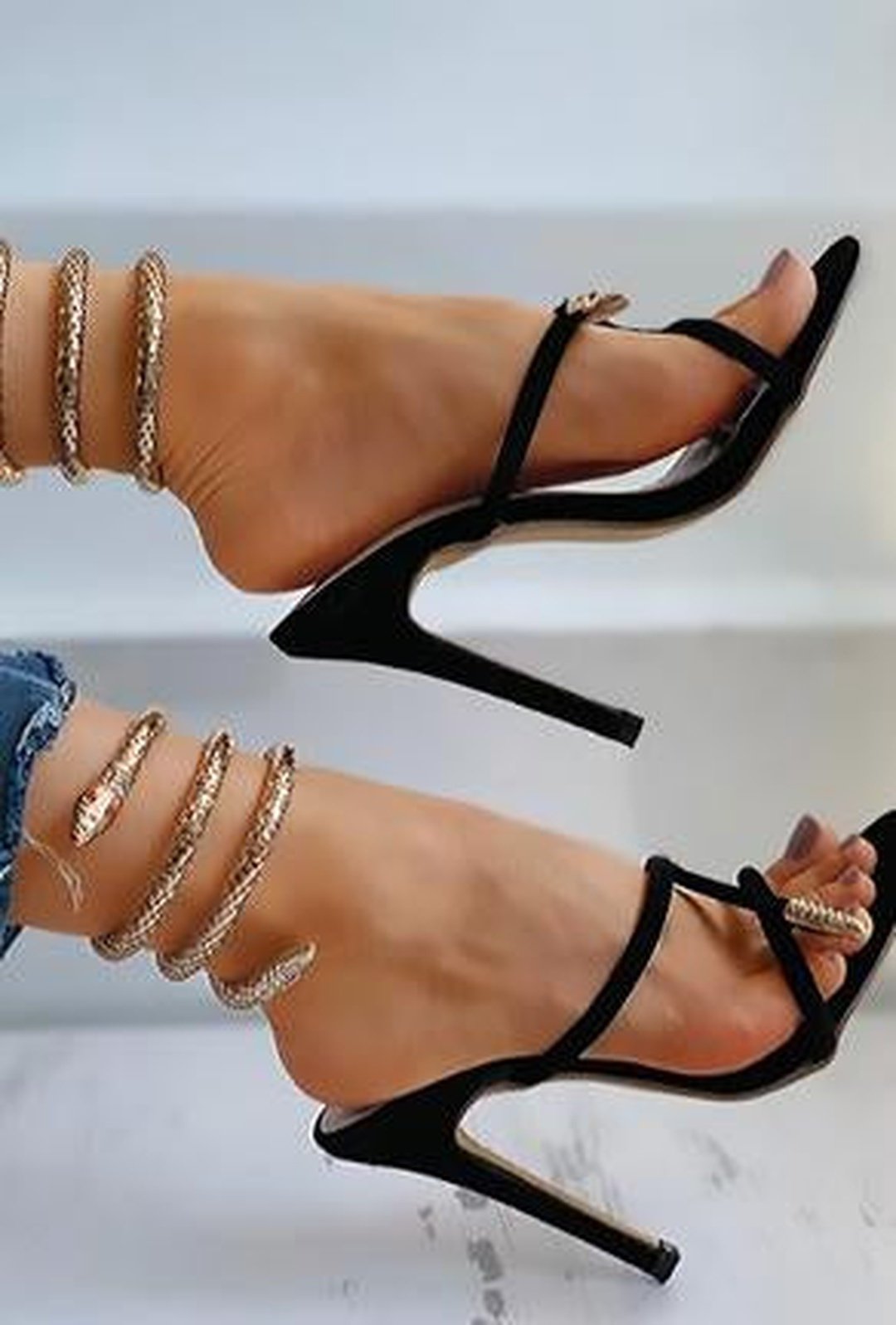 SHELBY - SNAKE TRIM SANDALS