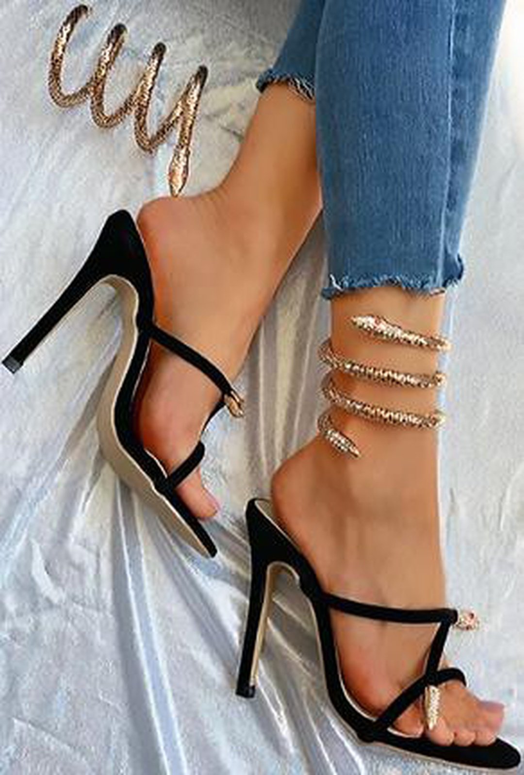 SHELBY - SNAKE TRIM SANDALS