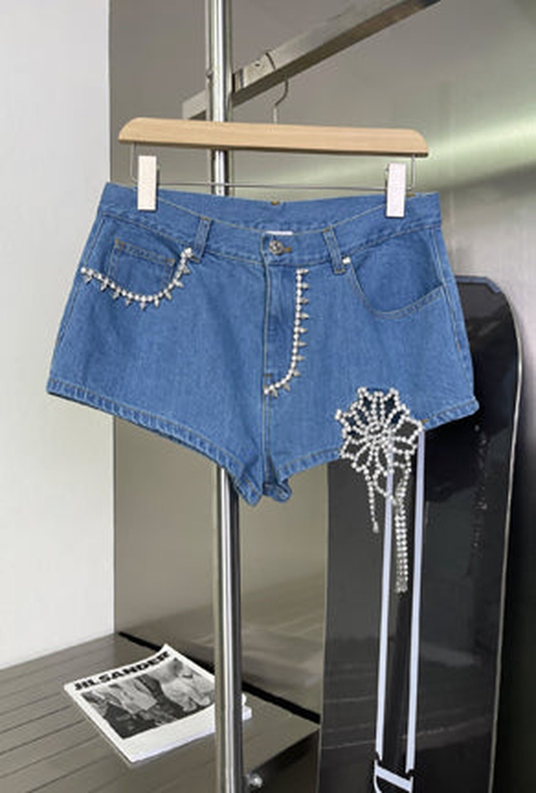 SHER - RHINESTONE RETRO DENIM SHORTS