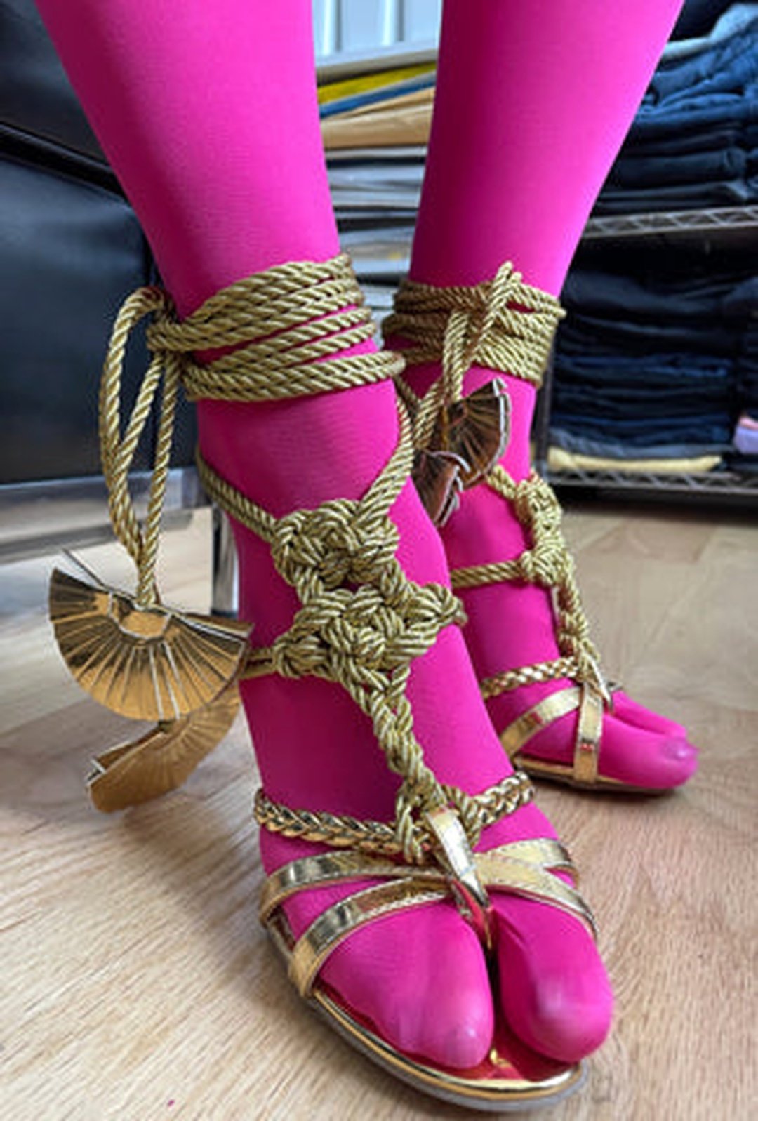 TAMELA - BRAIDED ROPE THONG SANDAL HEELS